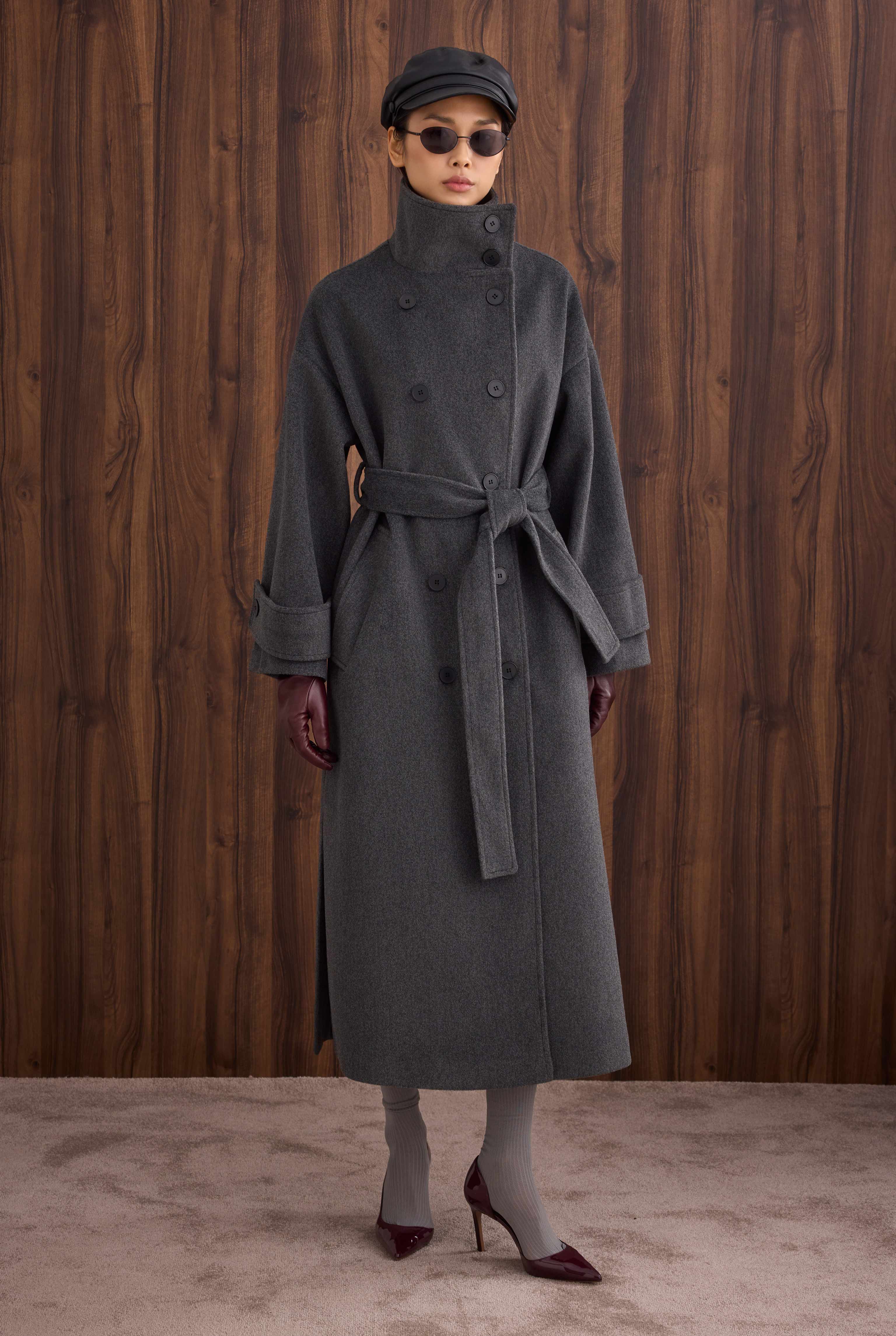 Funnel Neck Long Coat Anthracite - 4