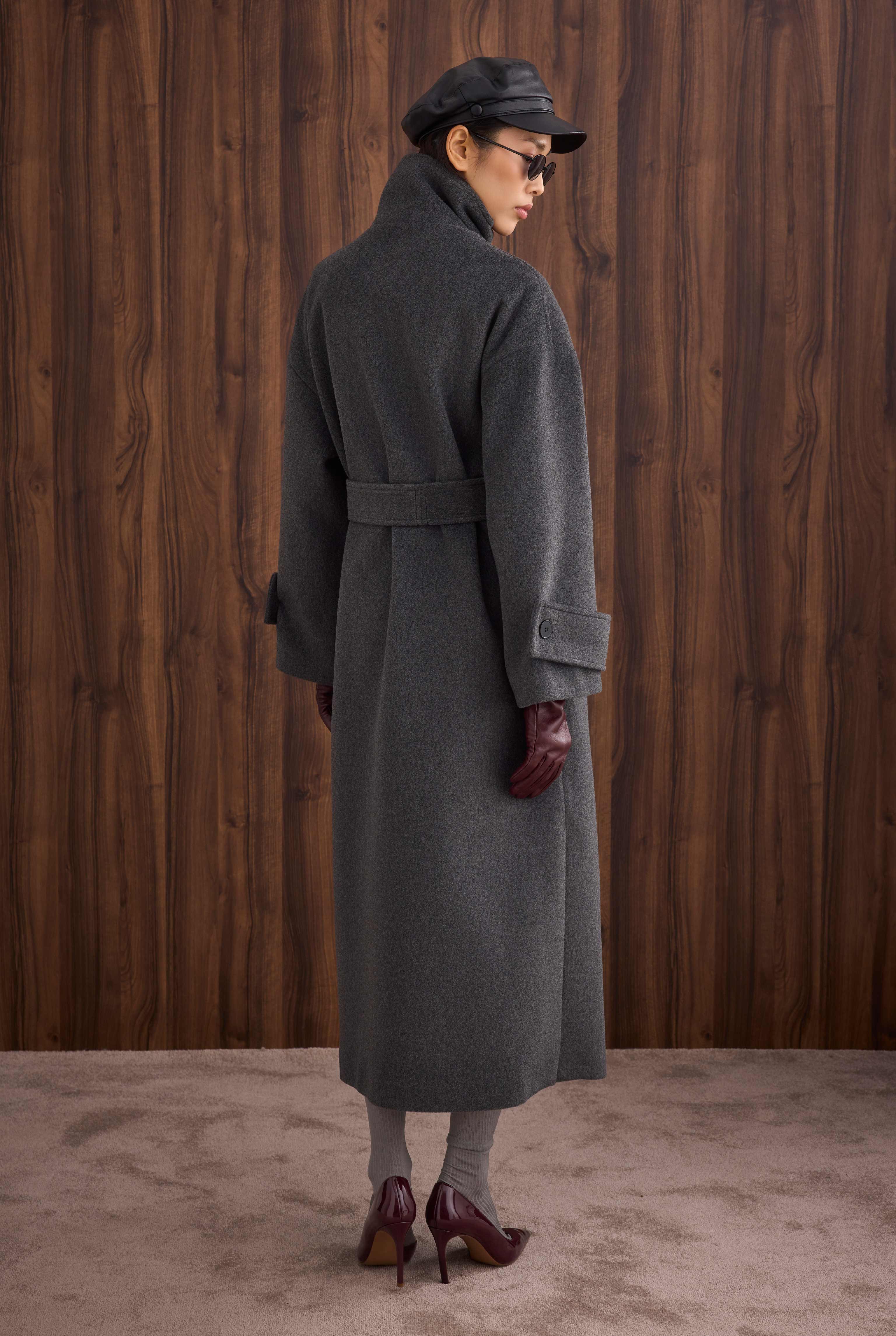 Funnel Neck Long Coat Anthracite - 6