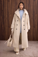 Funnel Neck Long Coat Beige 