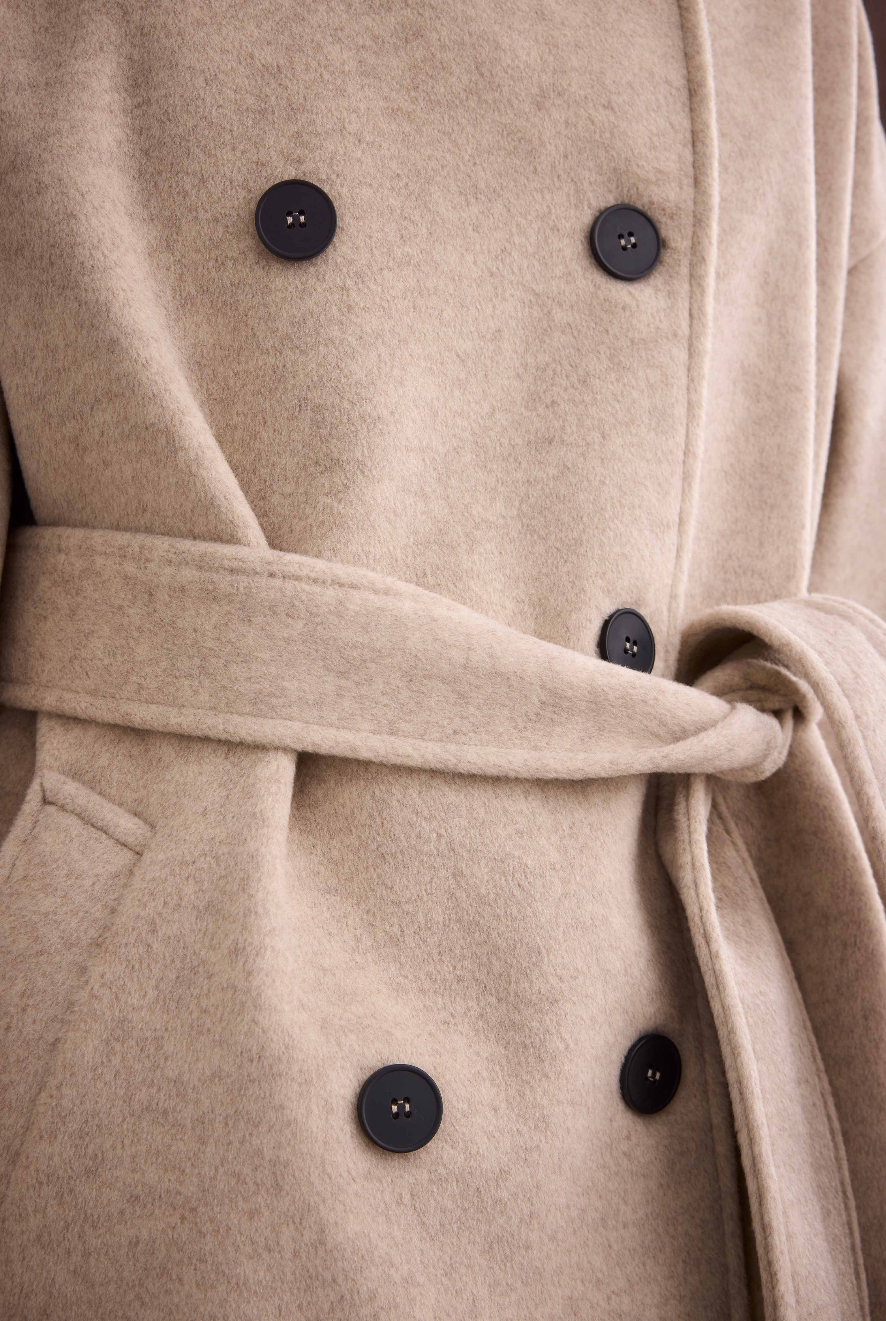 Funnel Neck Long Coat Beige - 5