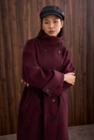 Funnel Neck Long Coat Bordeaux 