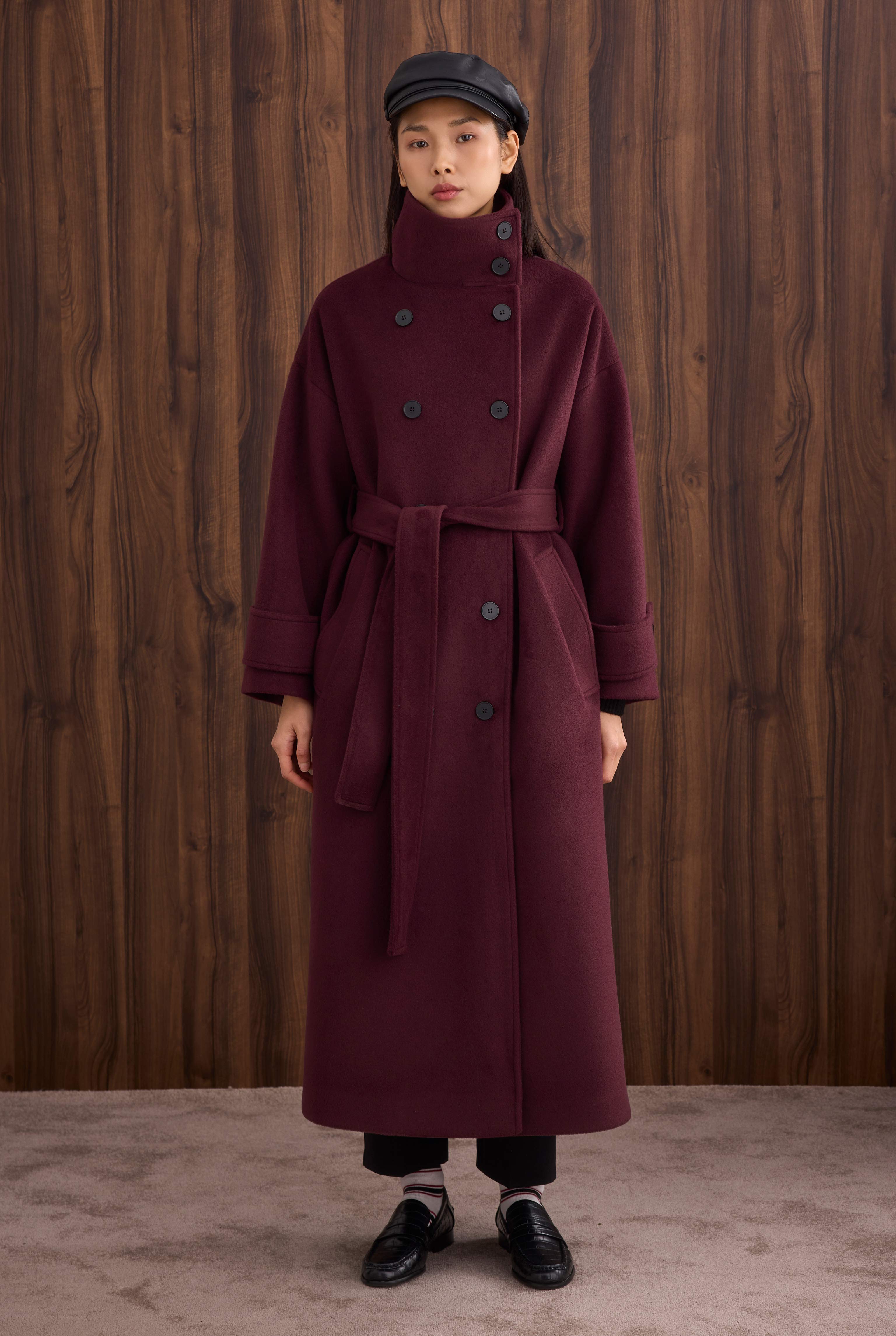 Funnel Neck Long Coat Bordeaux - 2