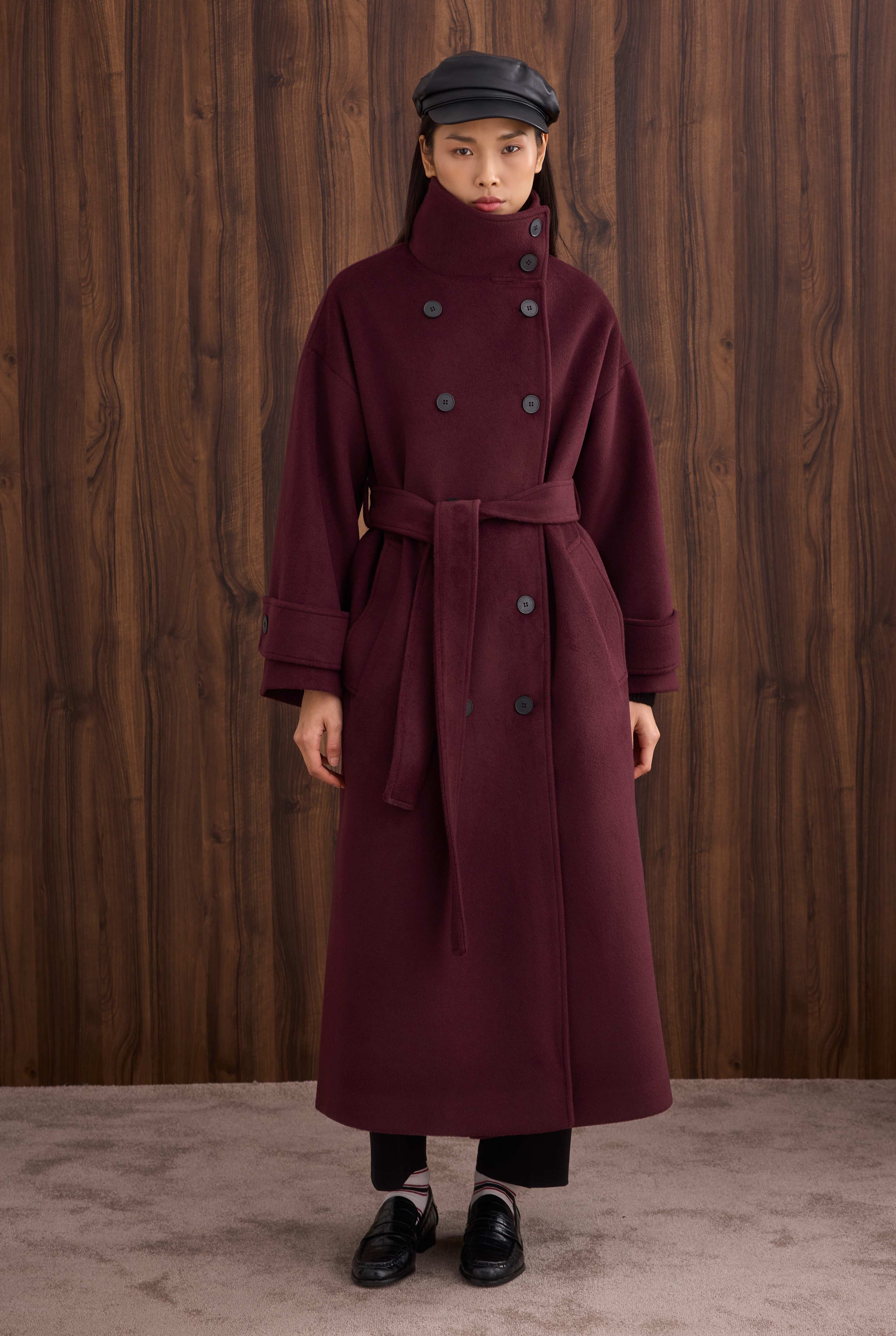 Funnel Neck Long Coat Bordeaux - 4