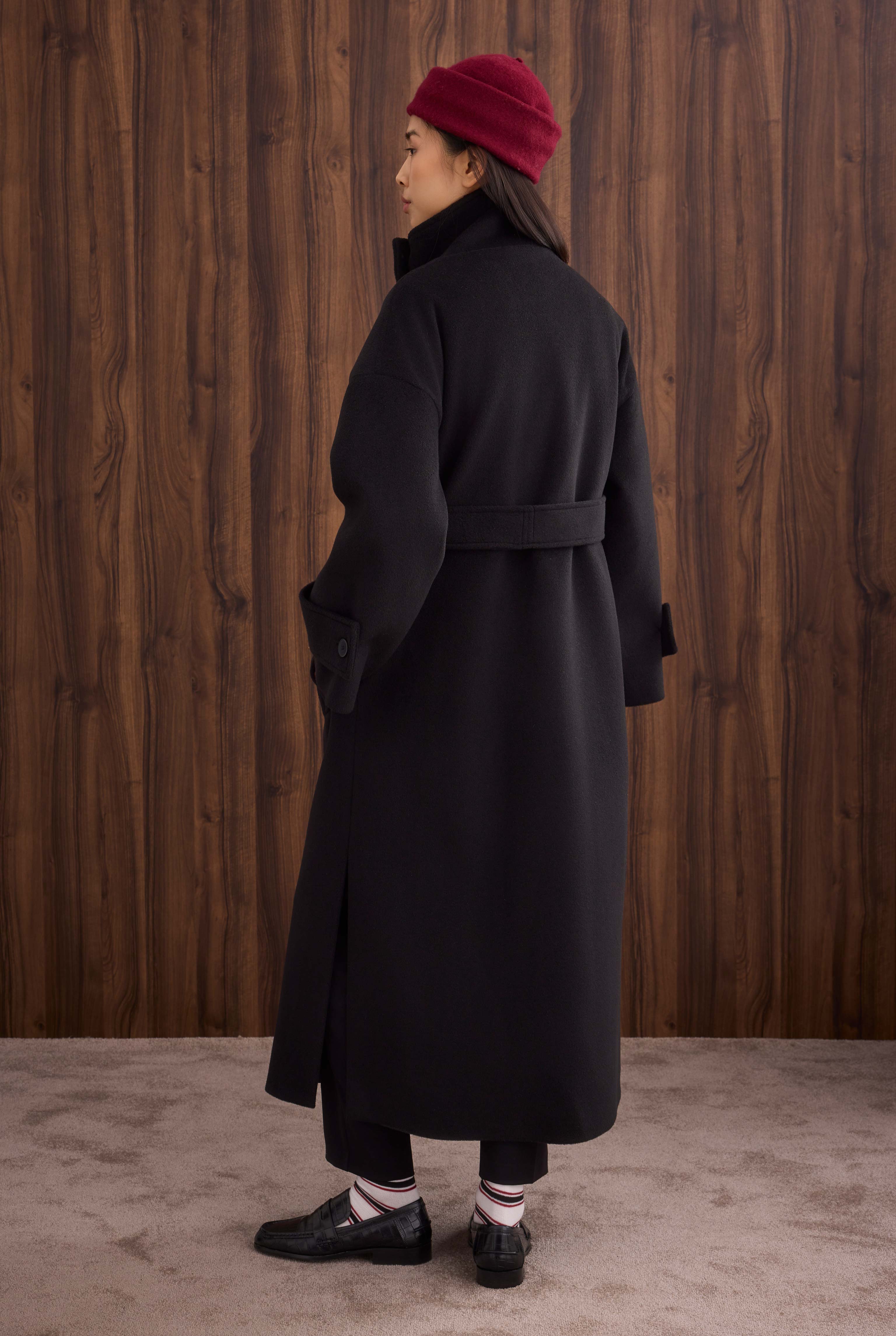 Funnel Neck Long Coat Black - 6