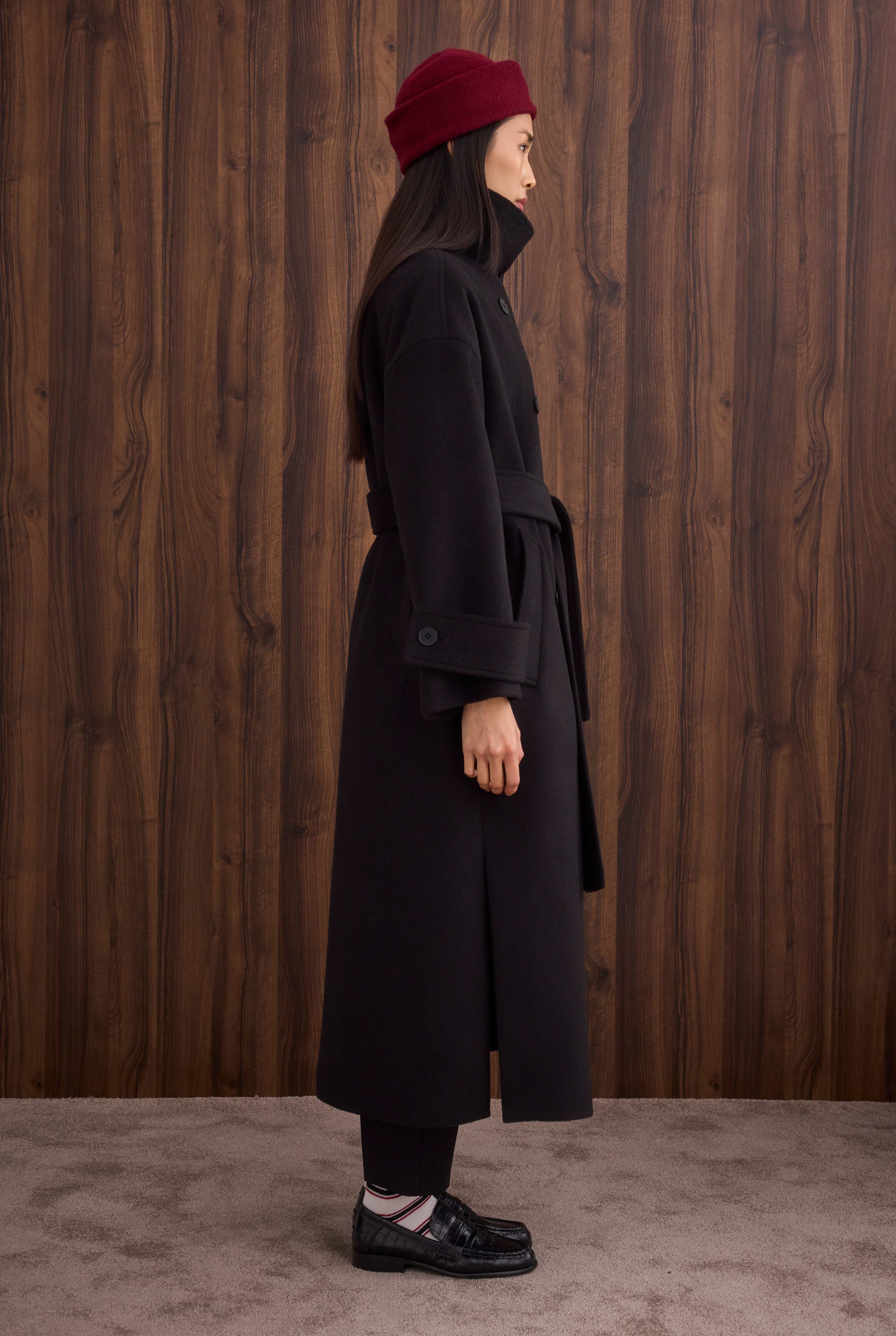 Funnel Neck Long Coat Black - 4