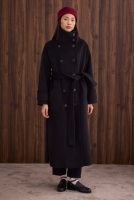 Funnel Neck Long Coat Black 