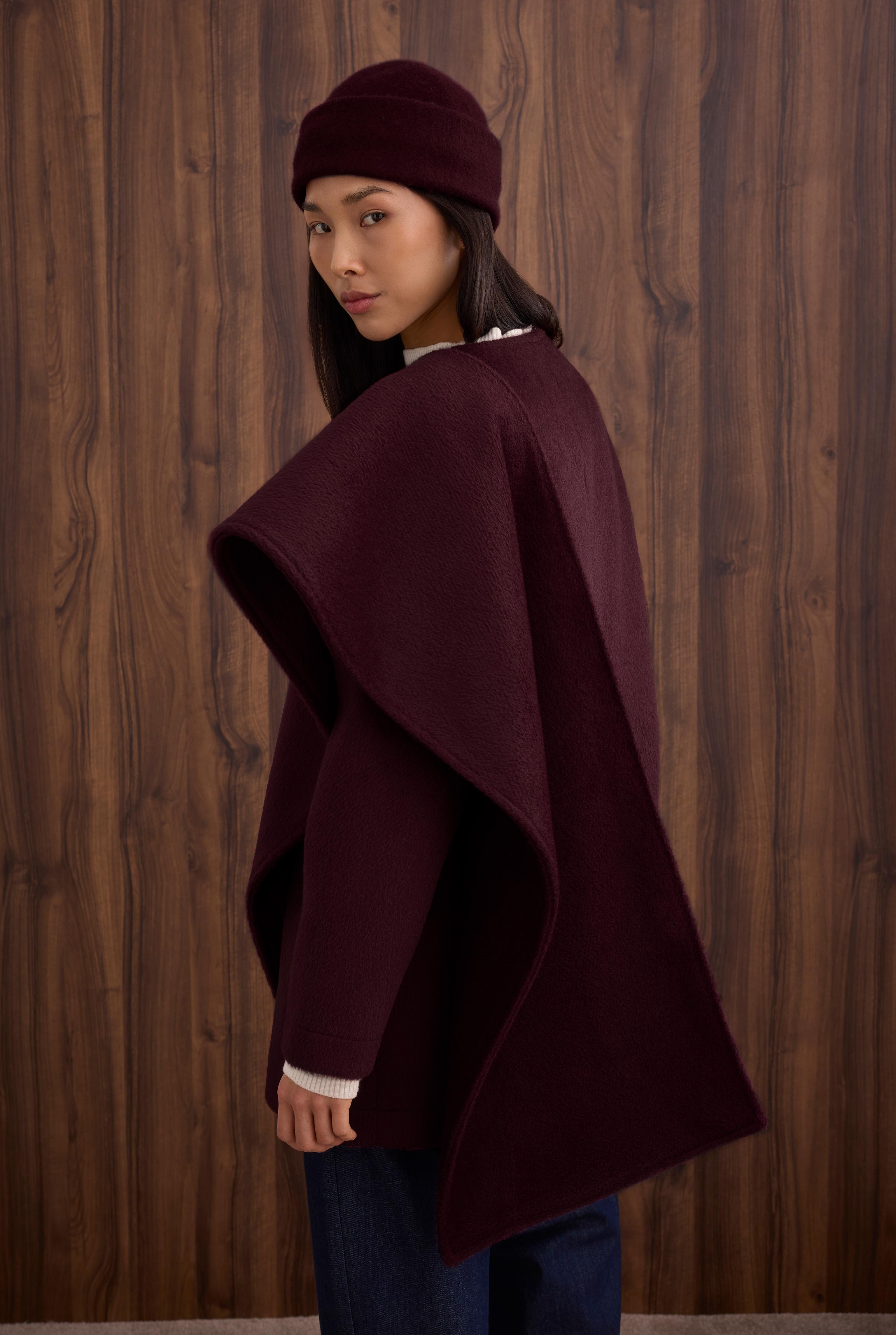 Belted Shawl Collar Coat Bordeaux - 4