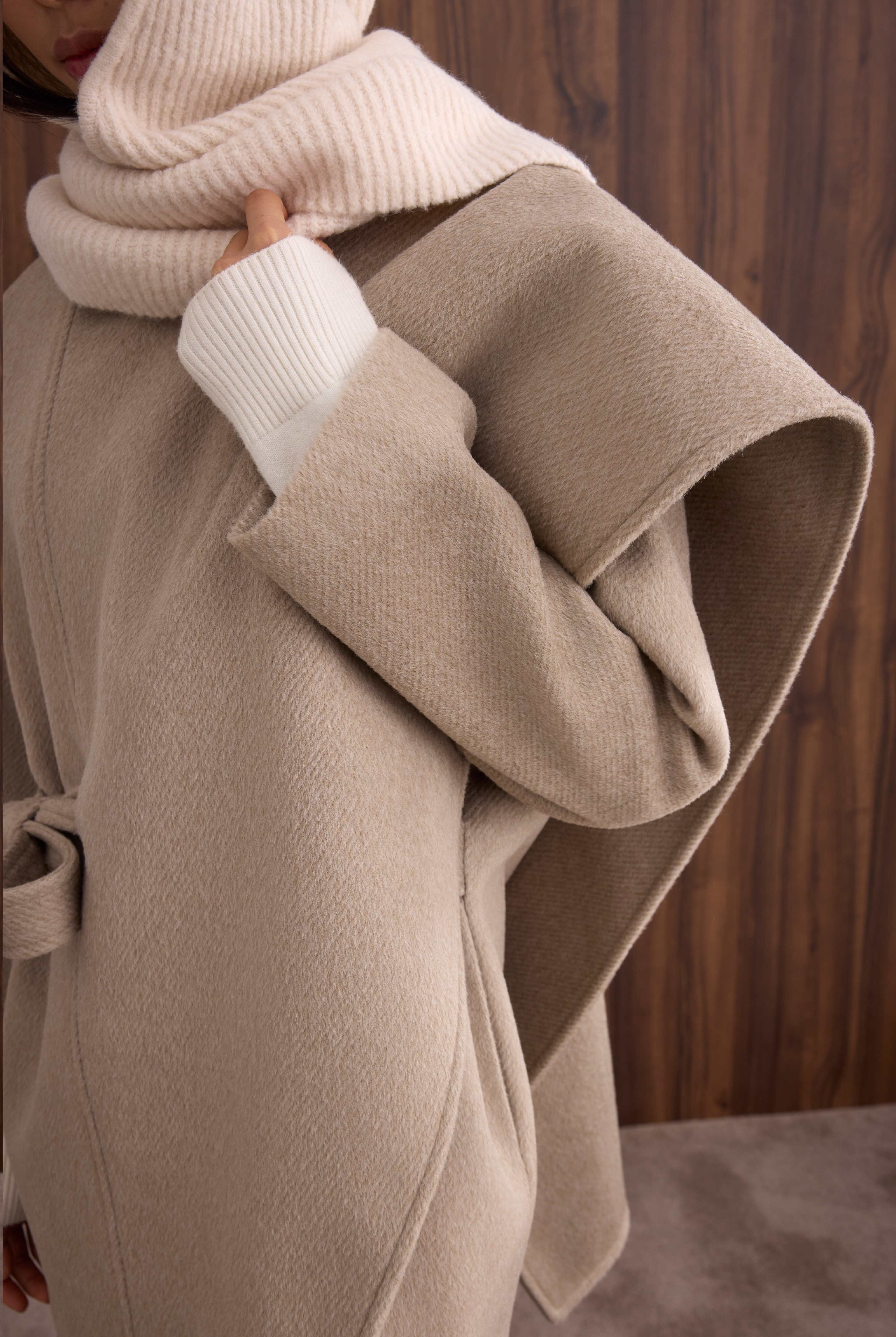 Belted Shawl Collar Coat Light Mink - 3