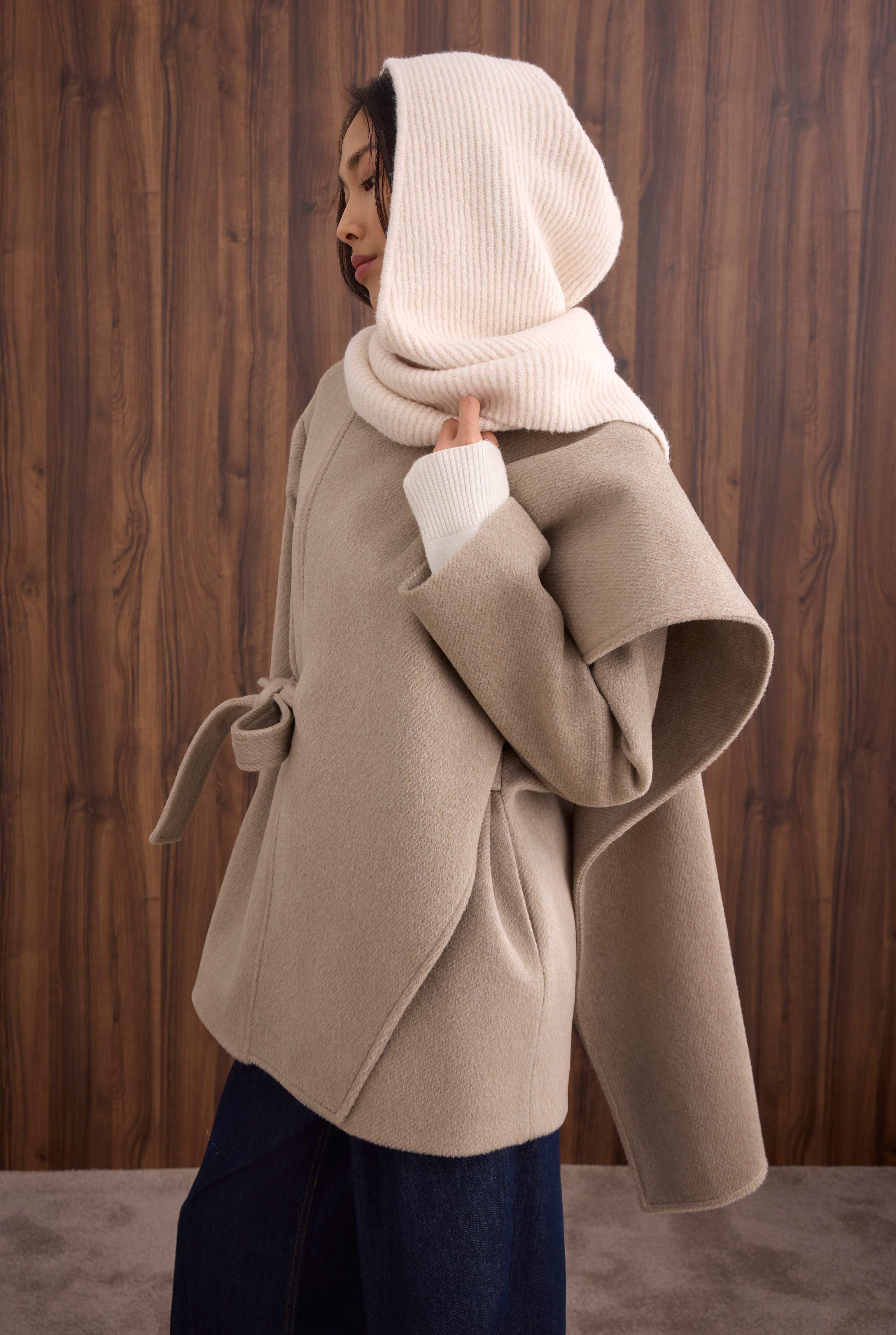 Belted Shawl Collar Coat Light Mink - 2