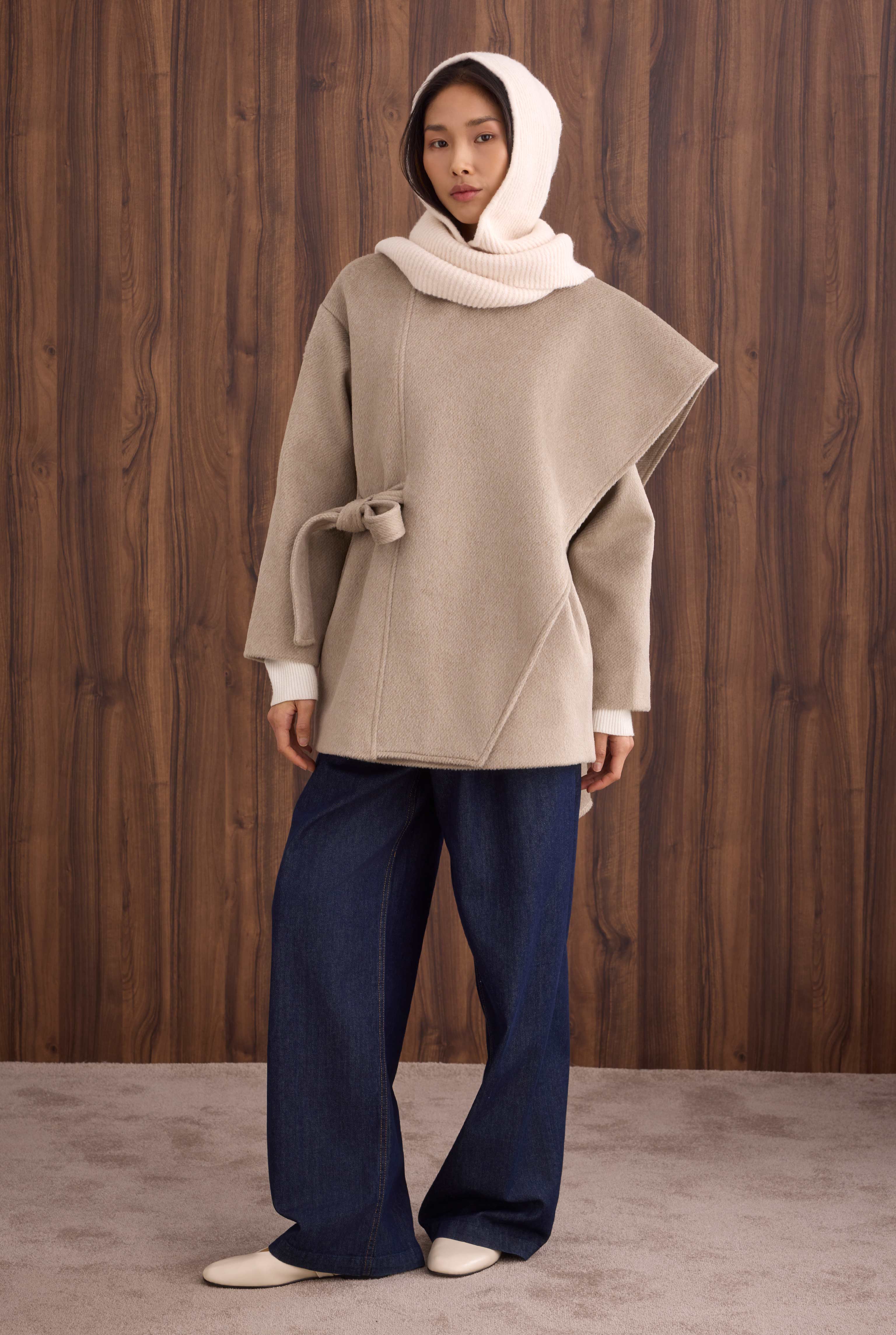 Belted Shawl Collar Coat Light Mink - 1