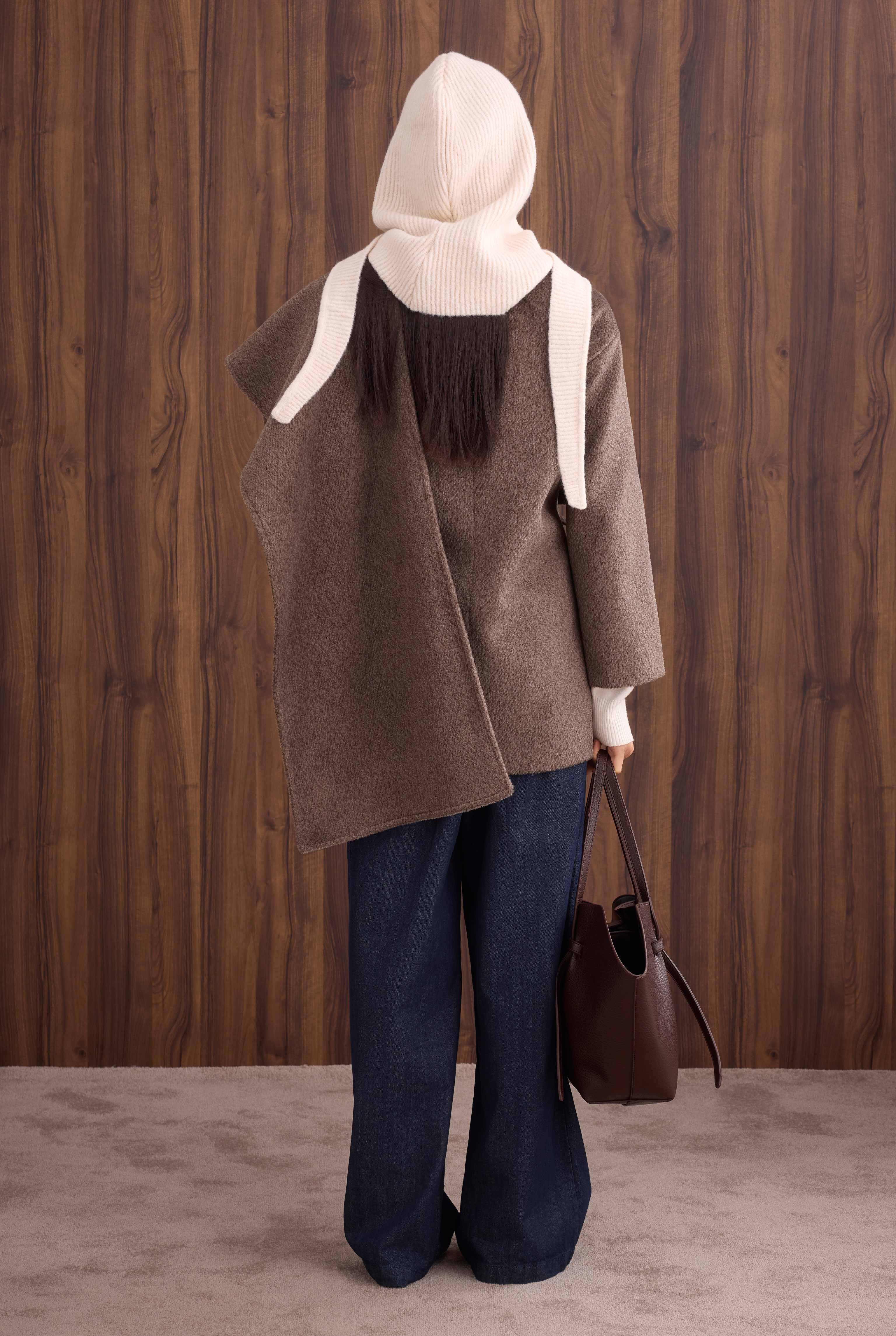Belted Shawl Collar Coat Brown - 5