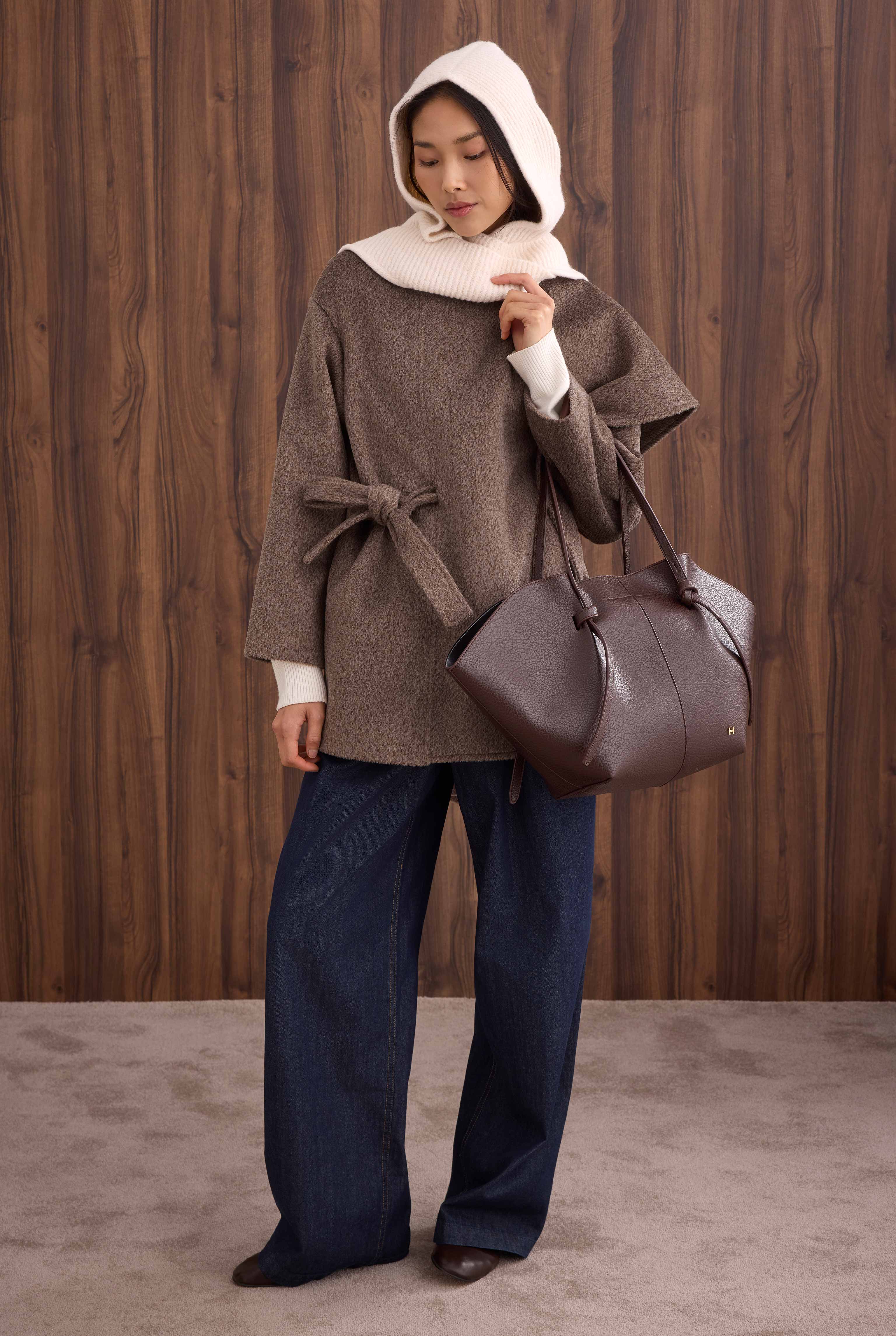 Belted Shawl Collar Coat Brown - 2