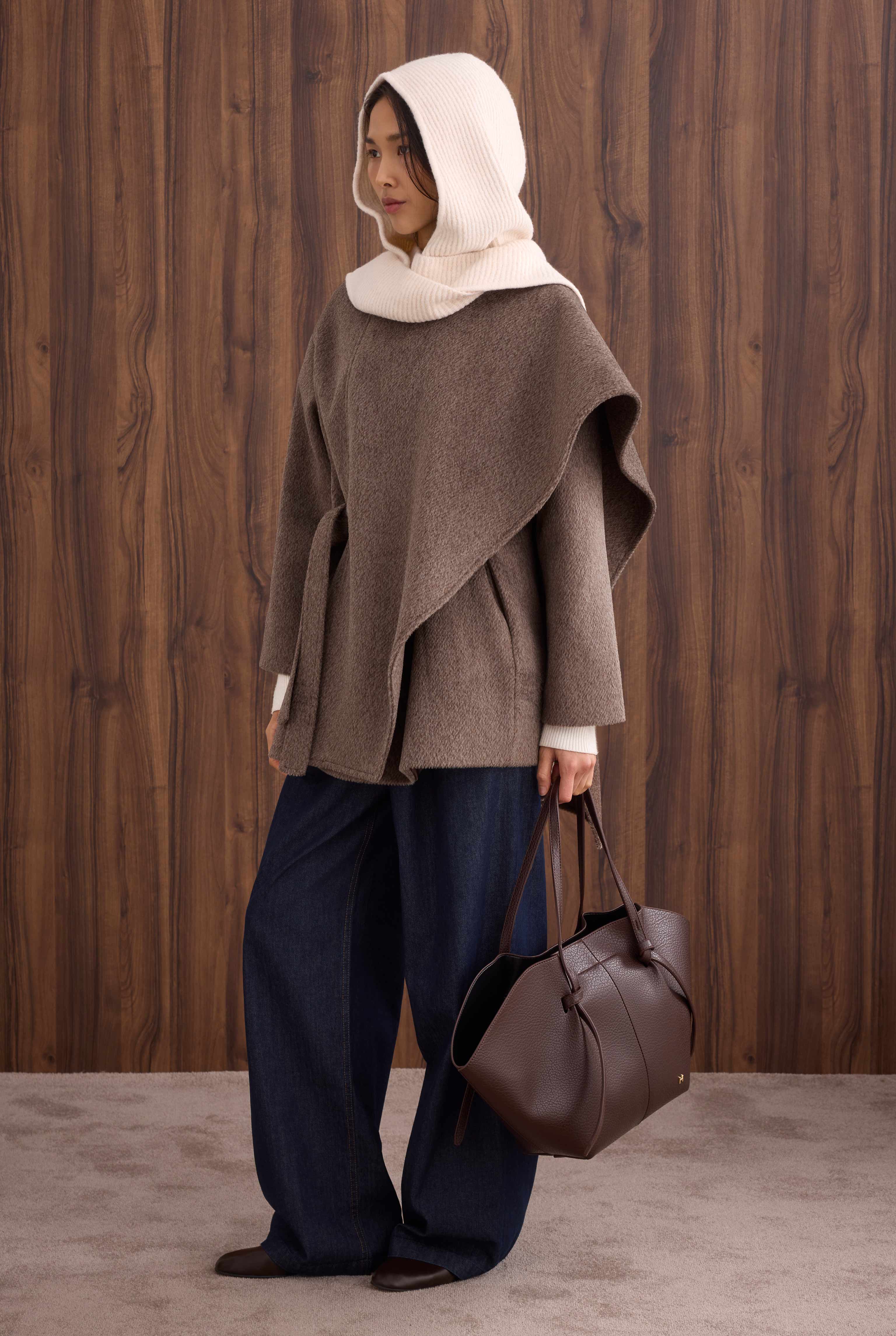 Belted Shawl Collar Coat Brown - 3