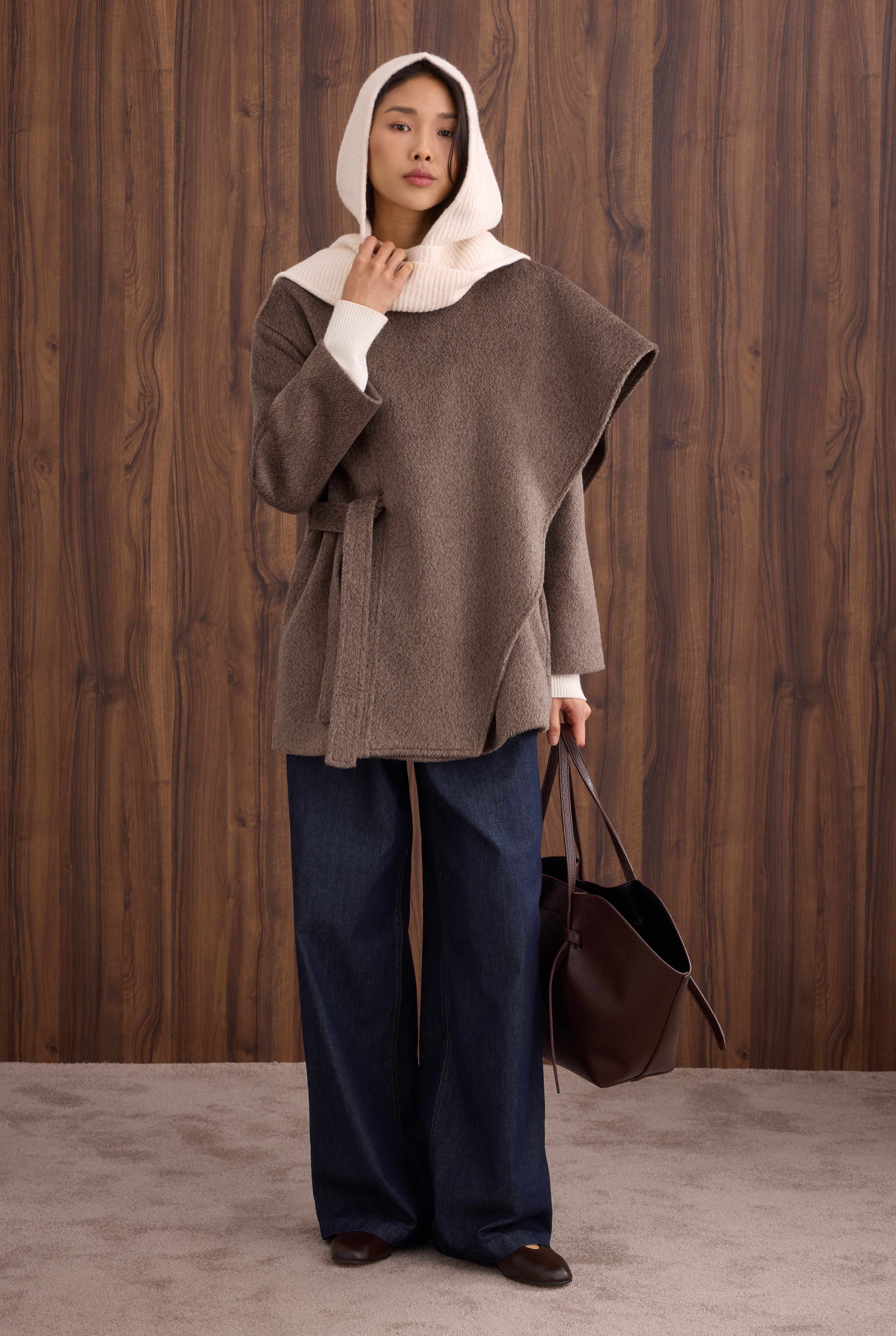 Belted Shawl Collar Coat Brown - HE-QA
