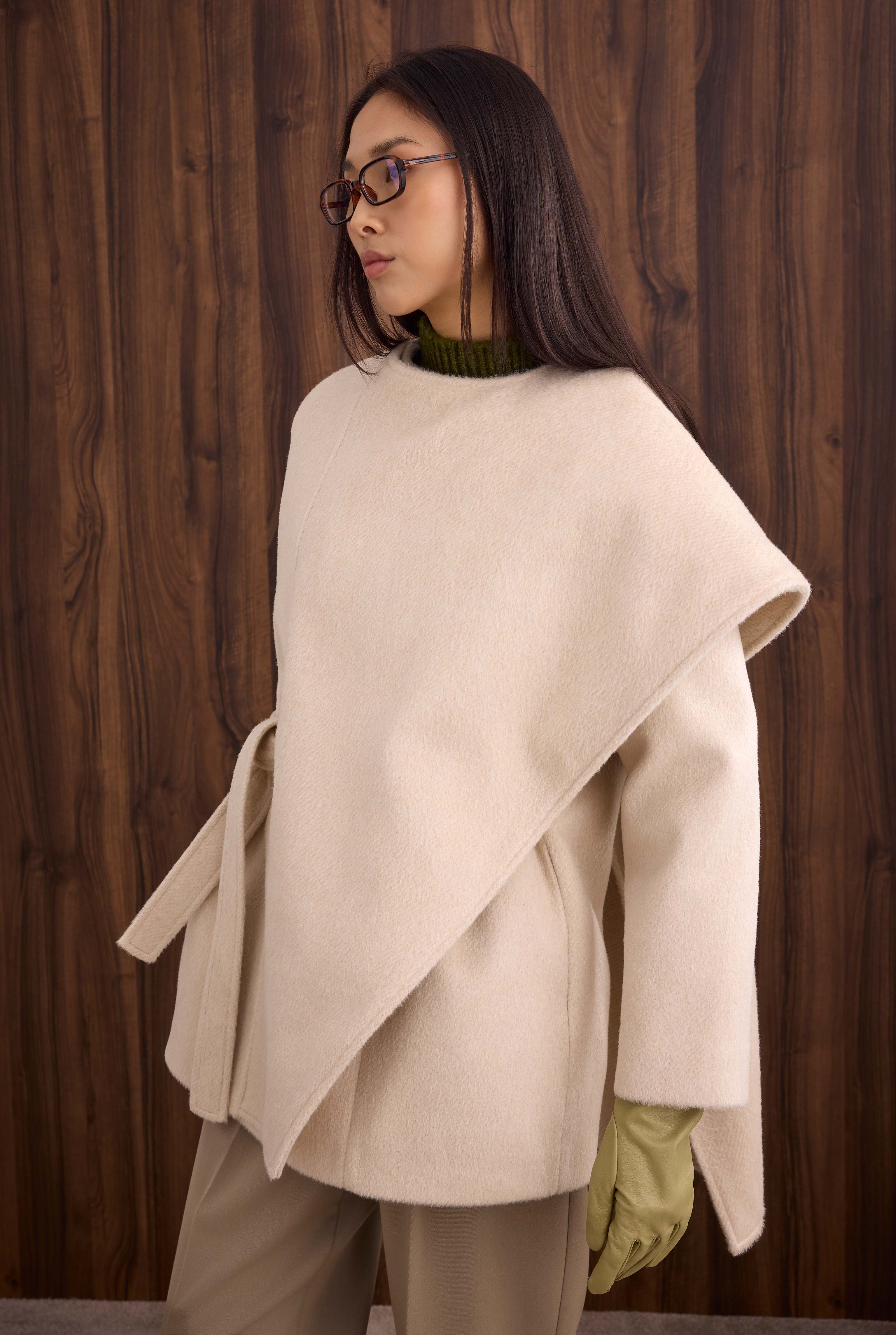 Belted Shawl Collar Coat Bone - 3