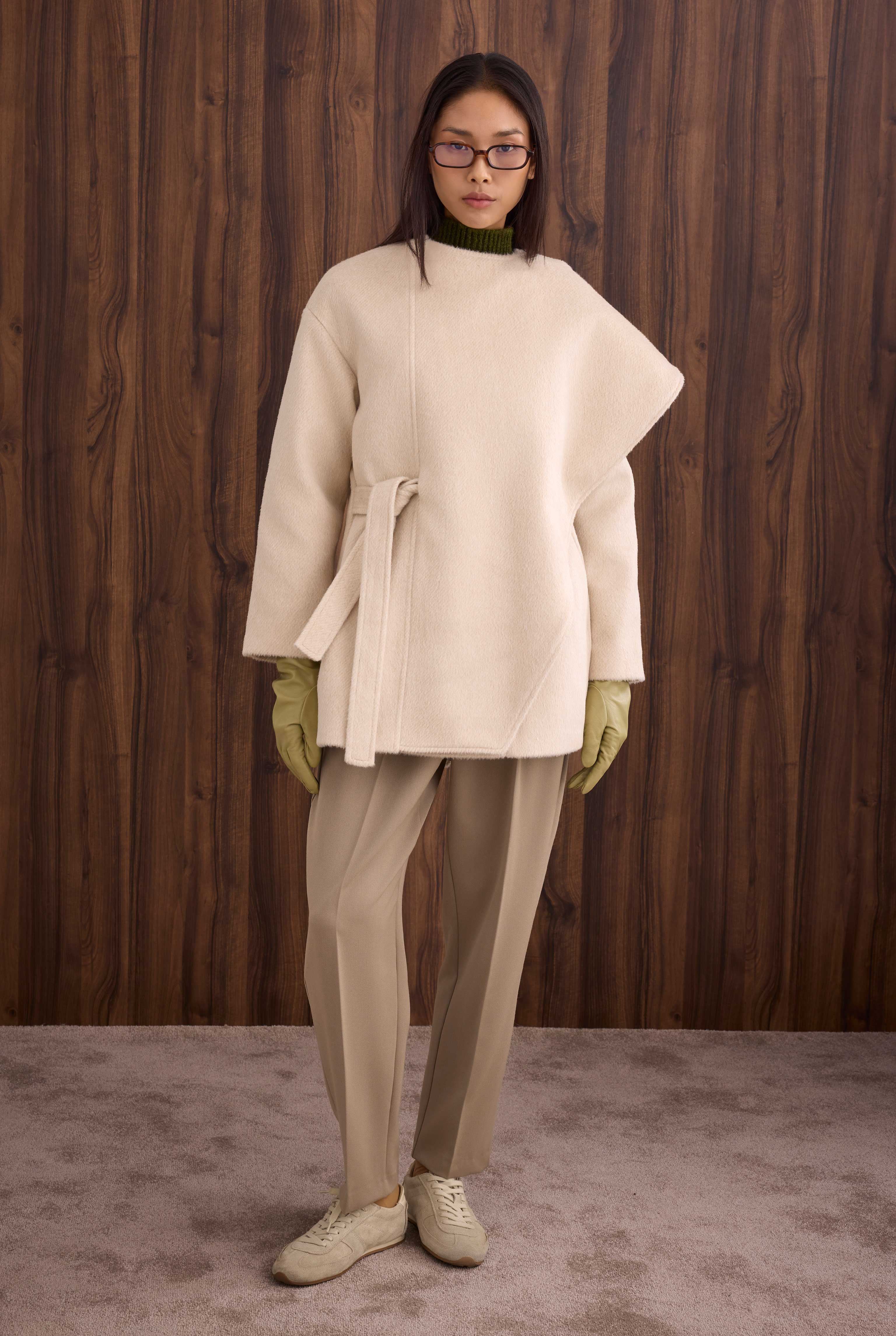 Belted Shawl Collar Coat Bone - 5