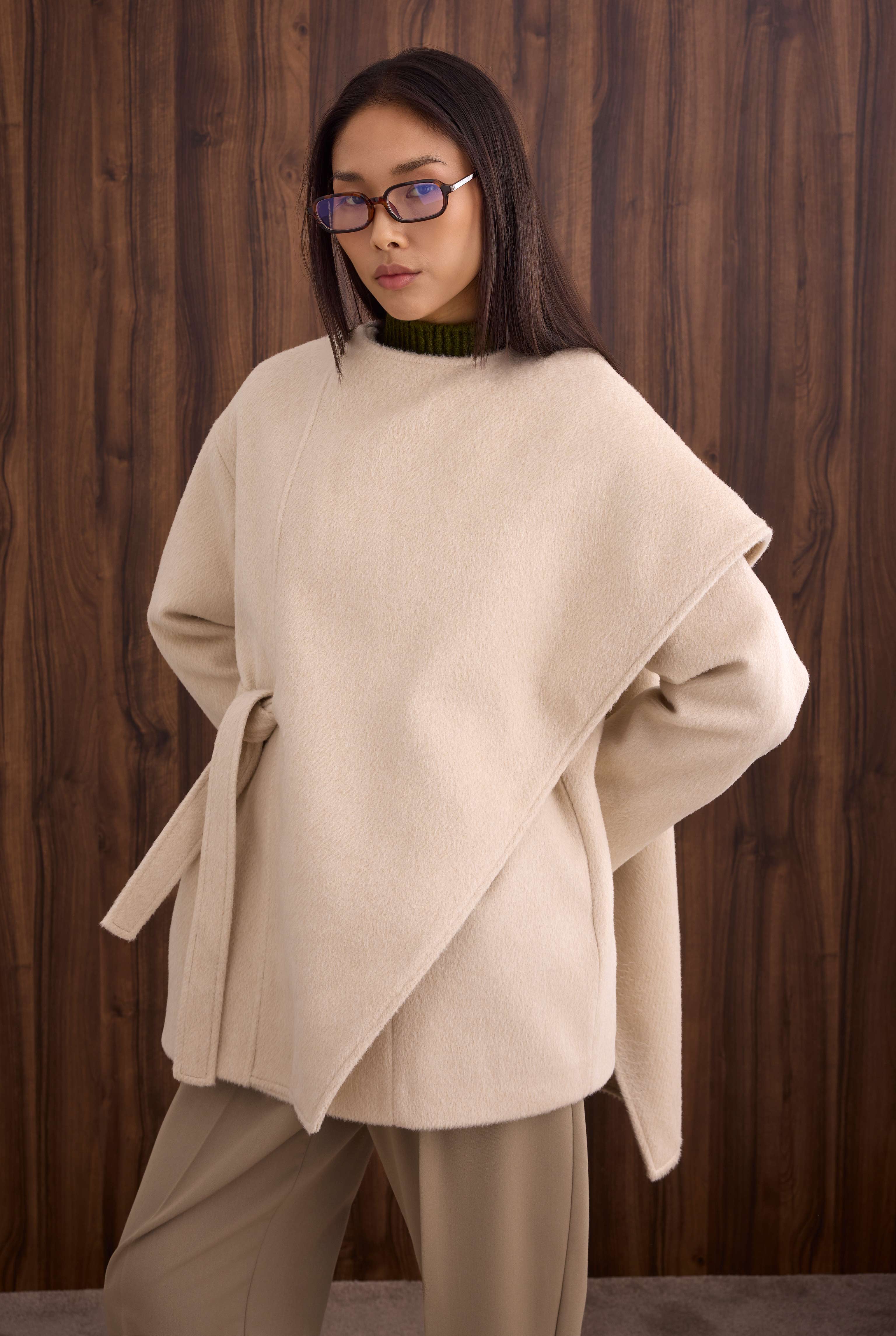 Belted Shawl Collar Coat Bone - HE-QA