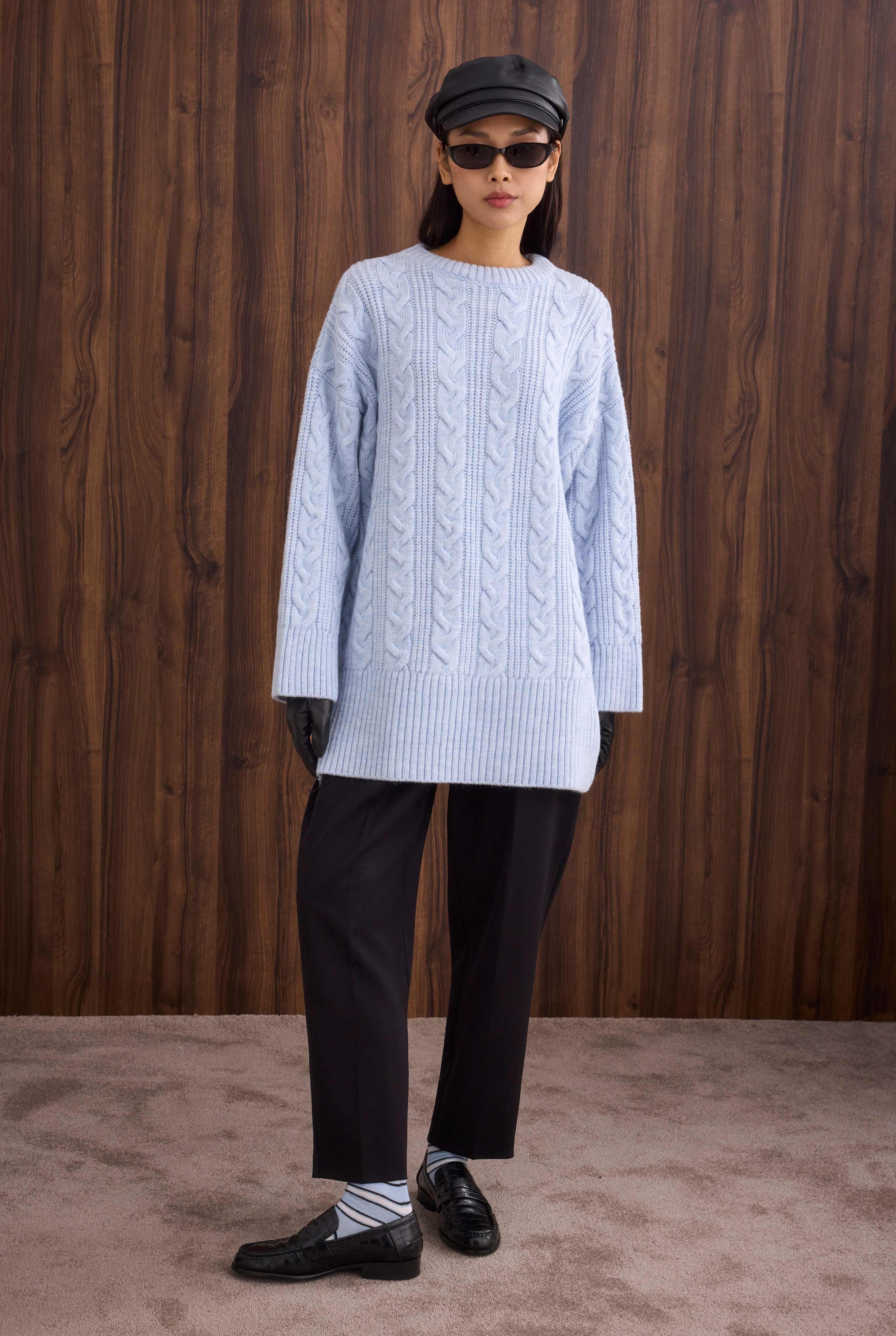Long Knitted Sweater Ice Blue - 2