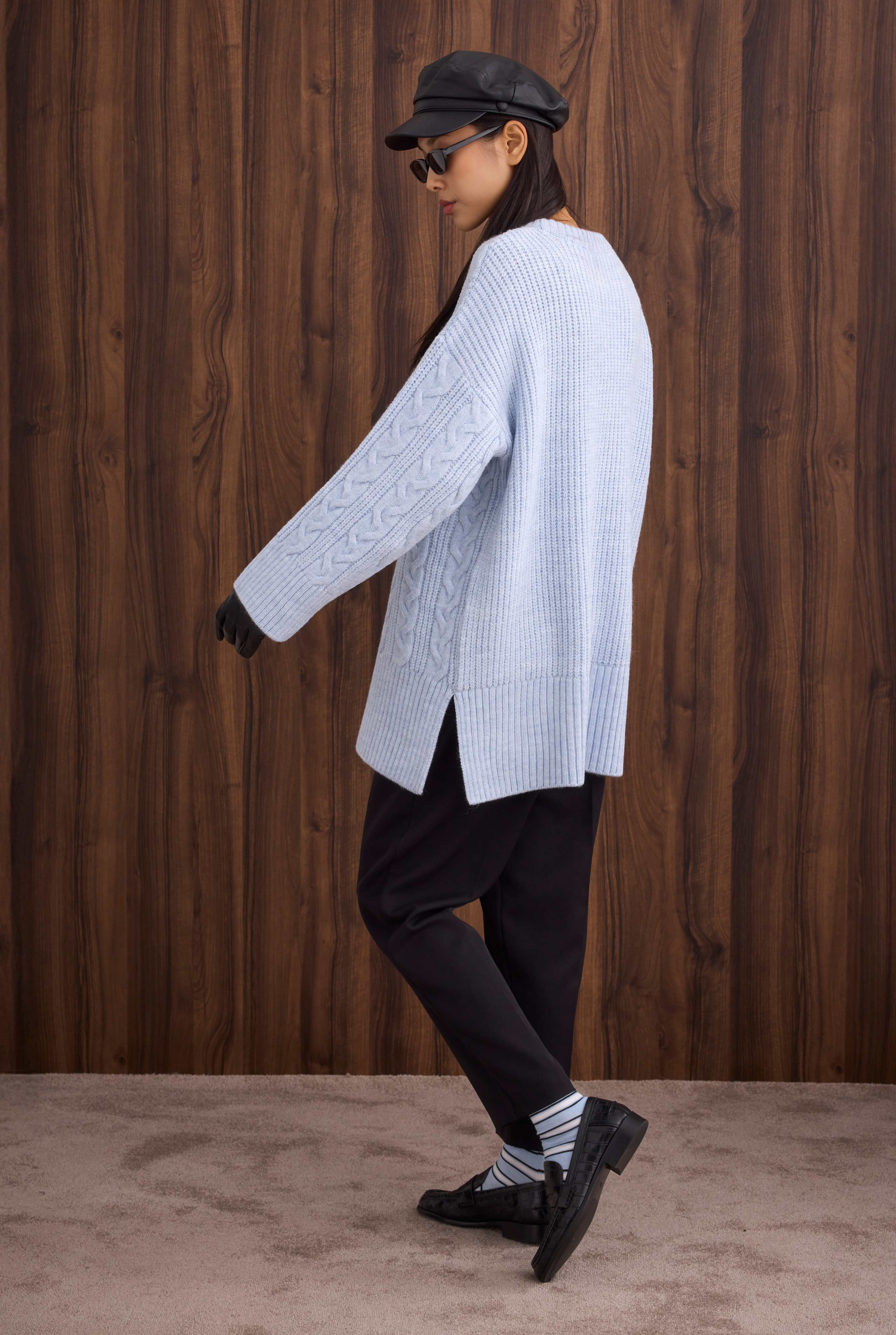 Long Knitted Sweater Ice Blue - 4