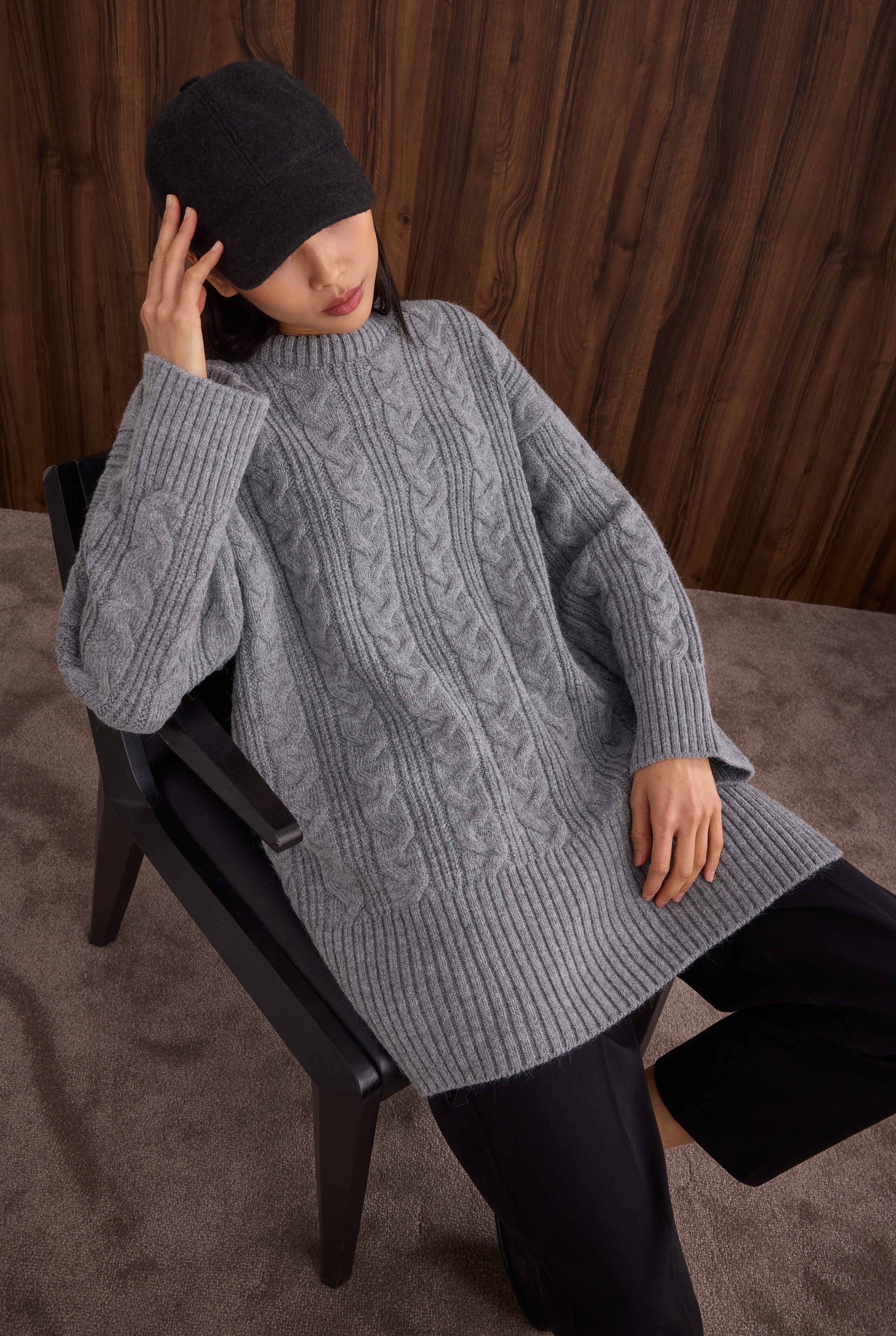 Long Knitted Sweater Gray - HE-QA