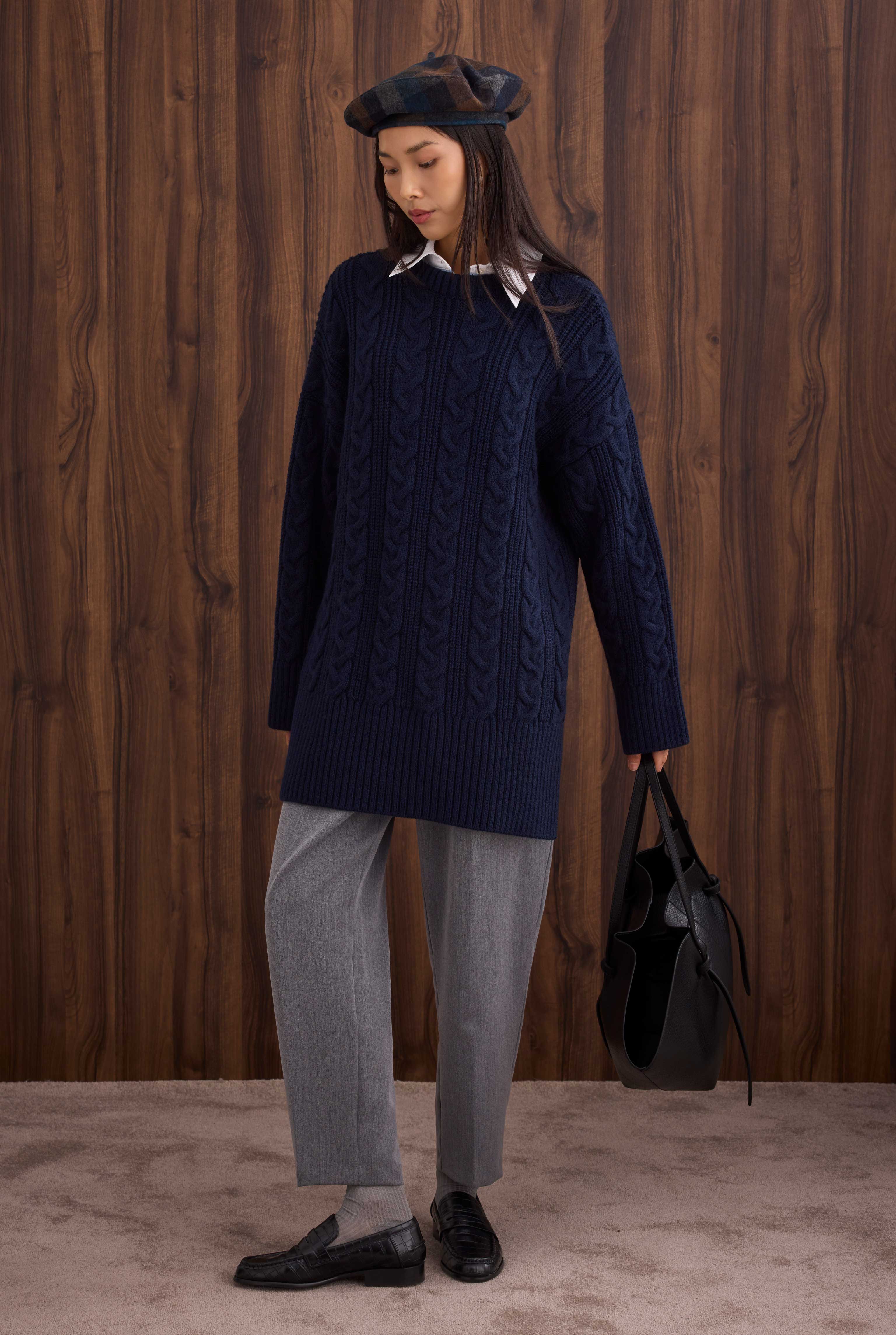 Long Knitted Sweater Navy Blue - 2