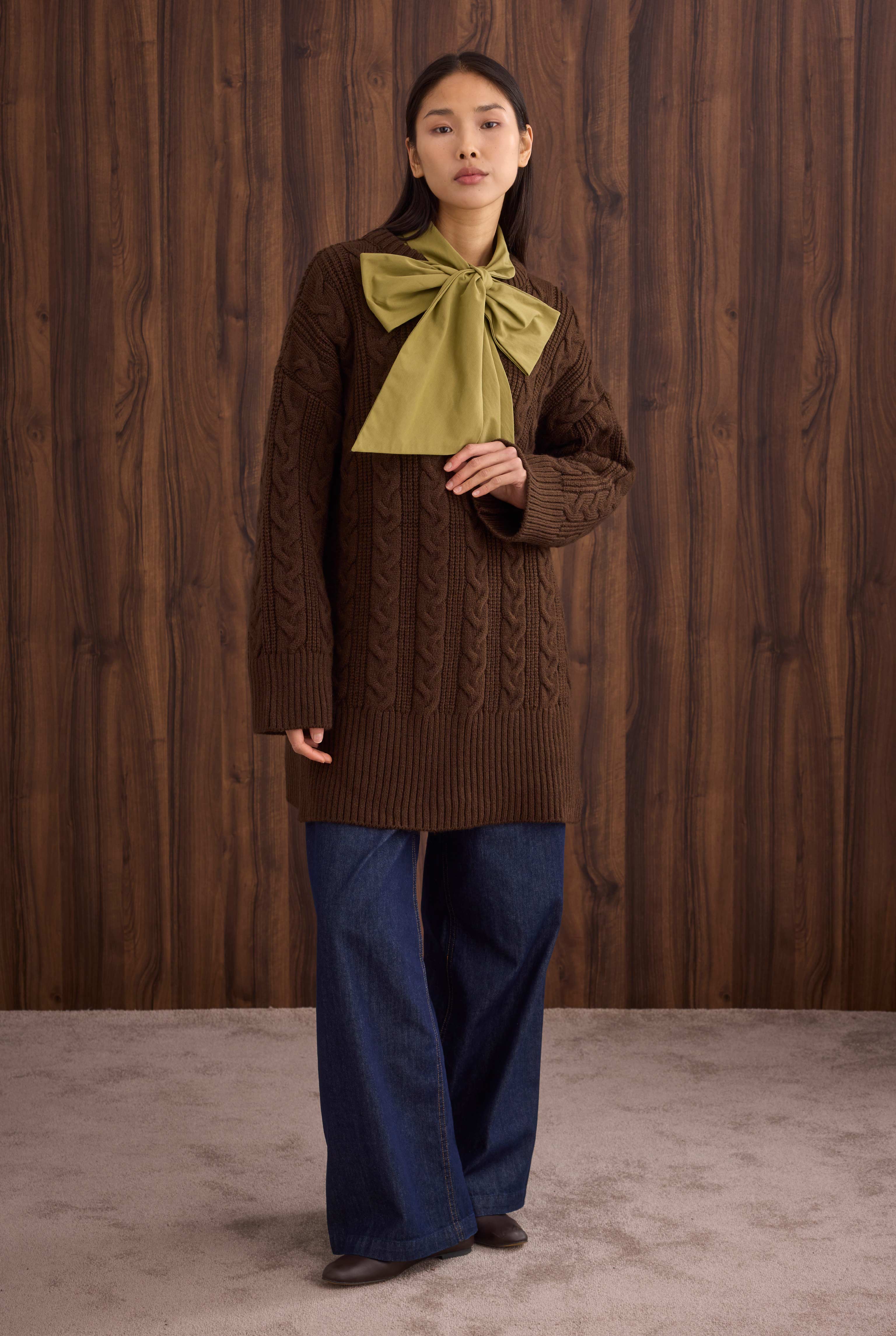 Long Knitted Sweater Brown - HE-QA