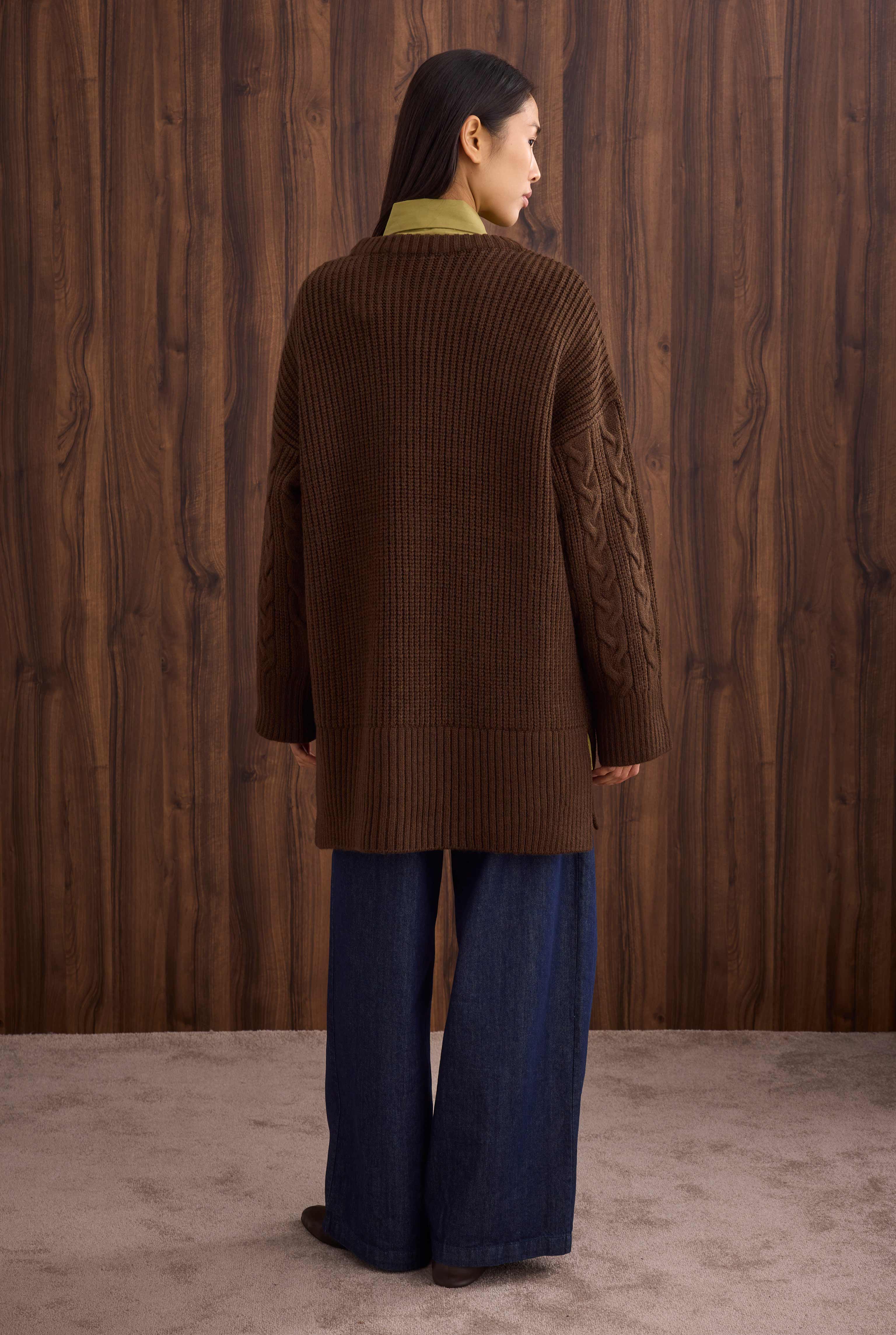 Long Knitted Sweater Brown - 5