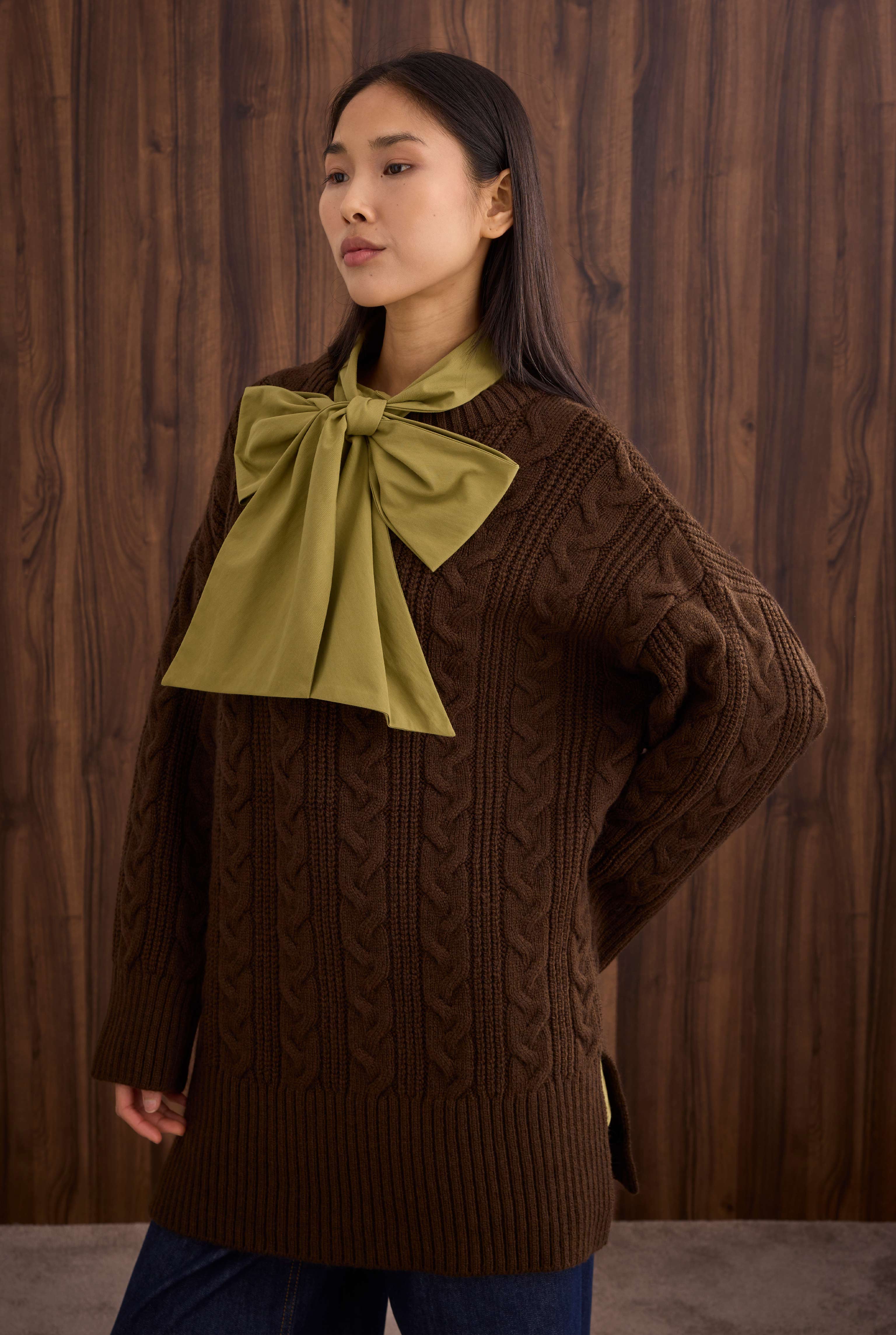 Long Knitted Sweater Brown - 3