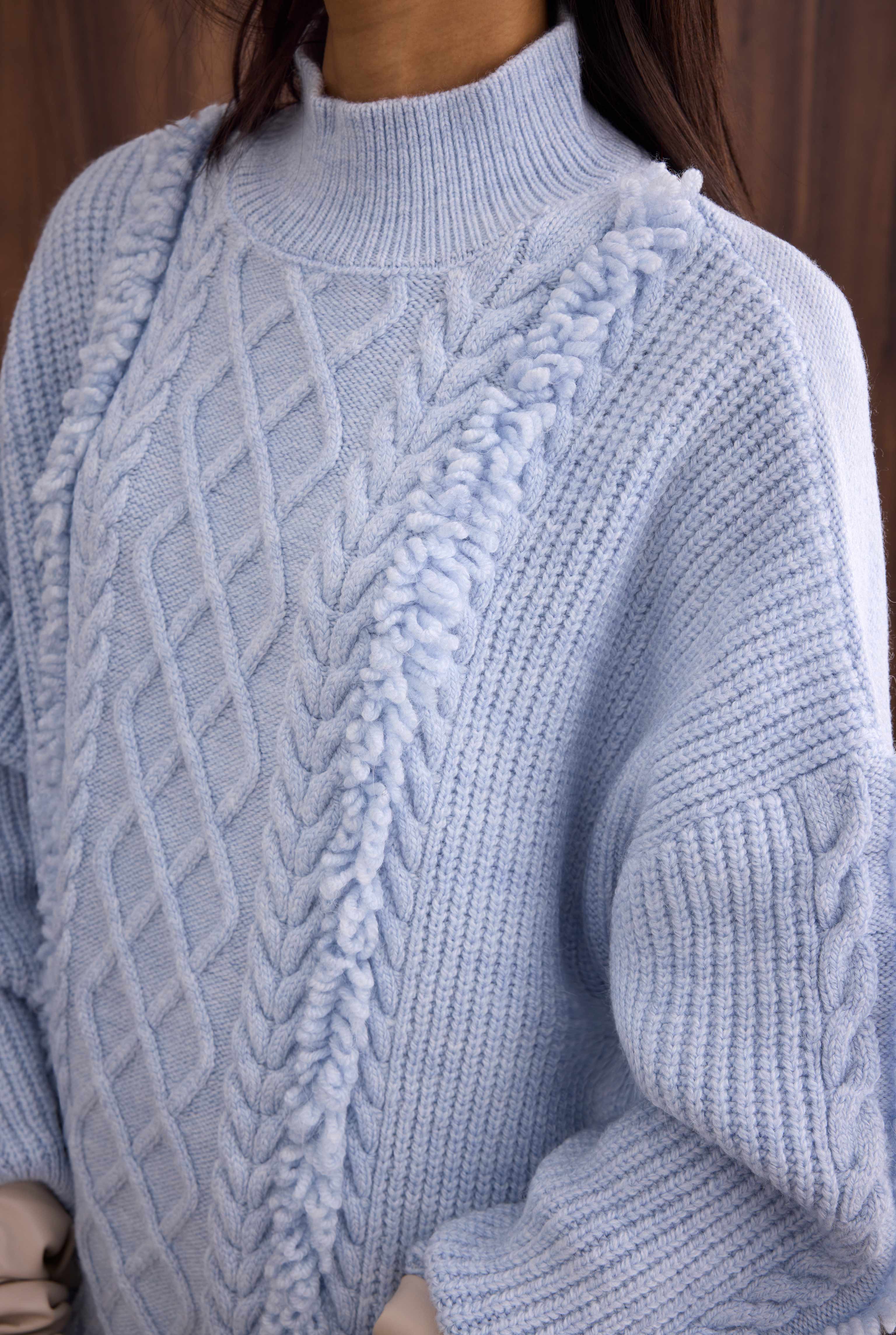 Tassel Detailed Knitted Sweater Ice Blue - 2