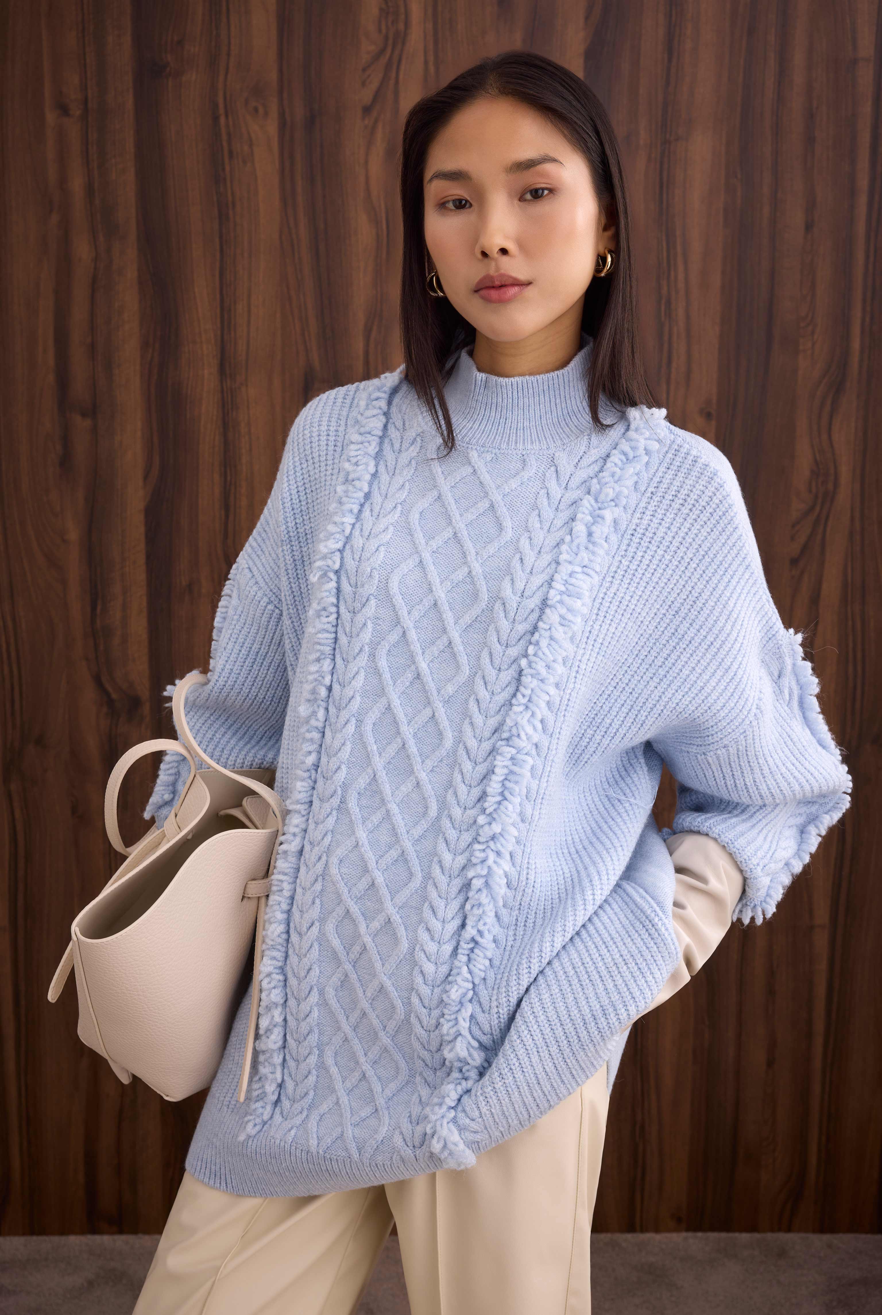 Tassel Detailed Knitted Sweater Ice Blue - 3