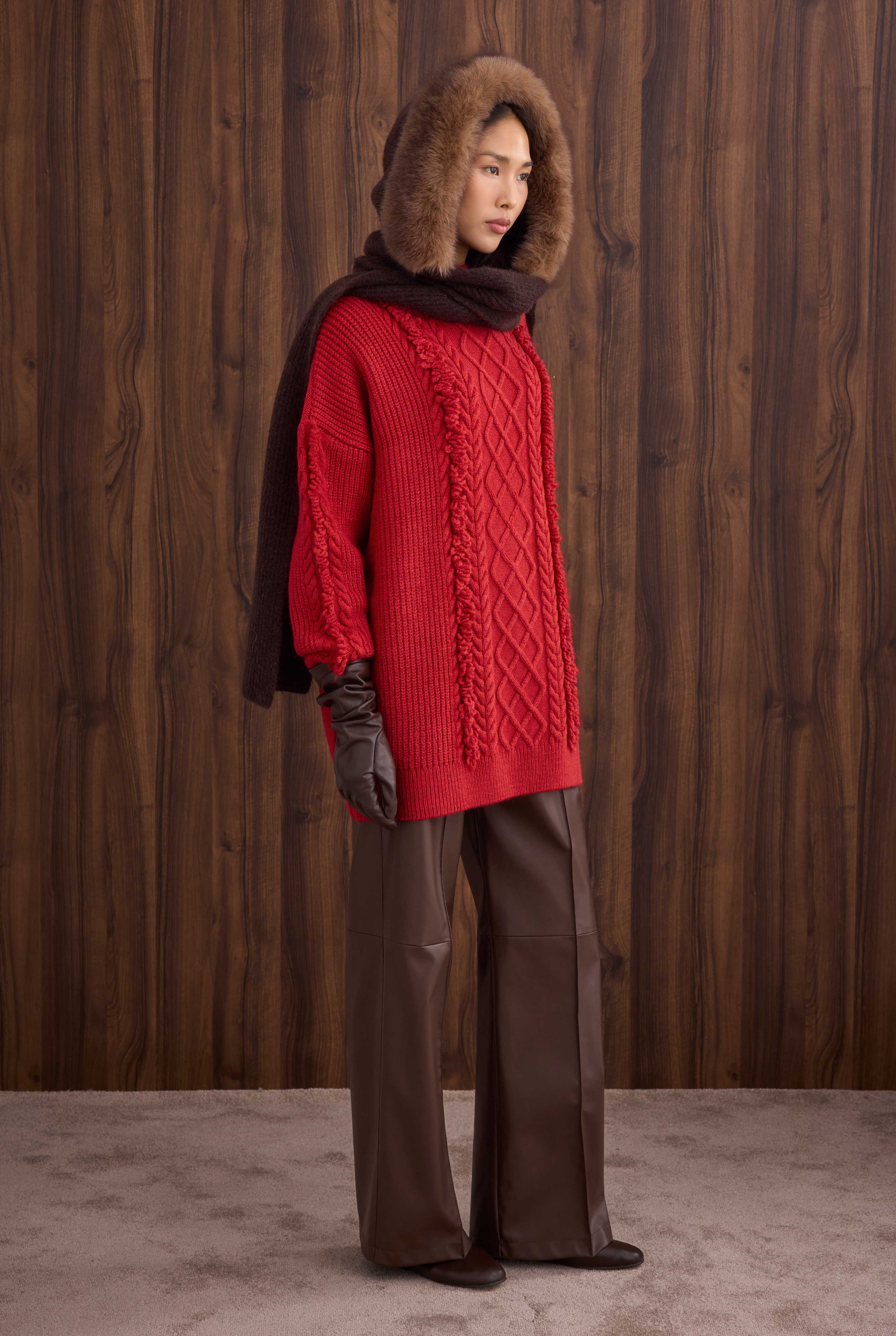 Tassel Detailed Knitted Sweater Red - 4