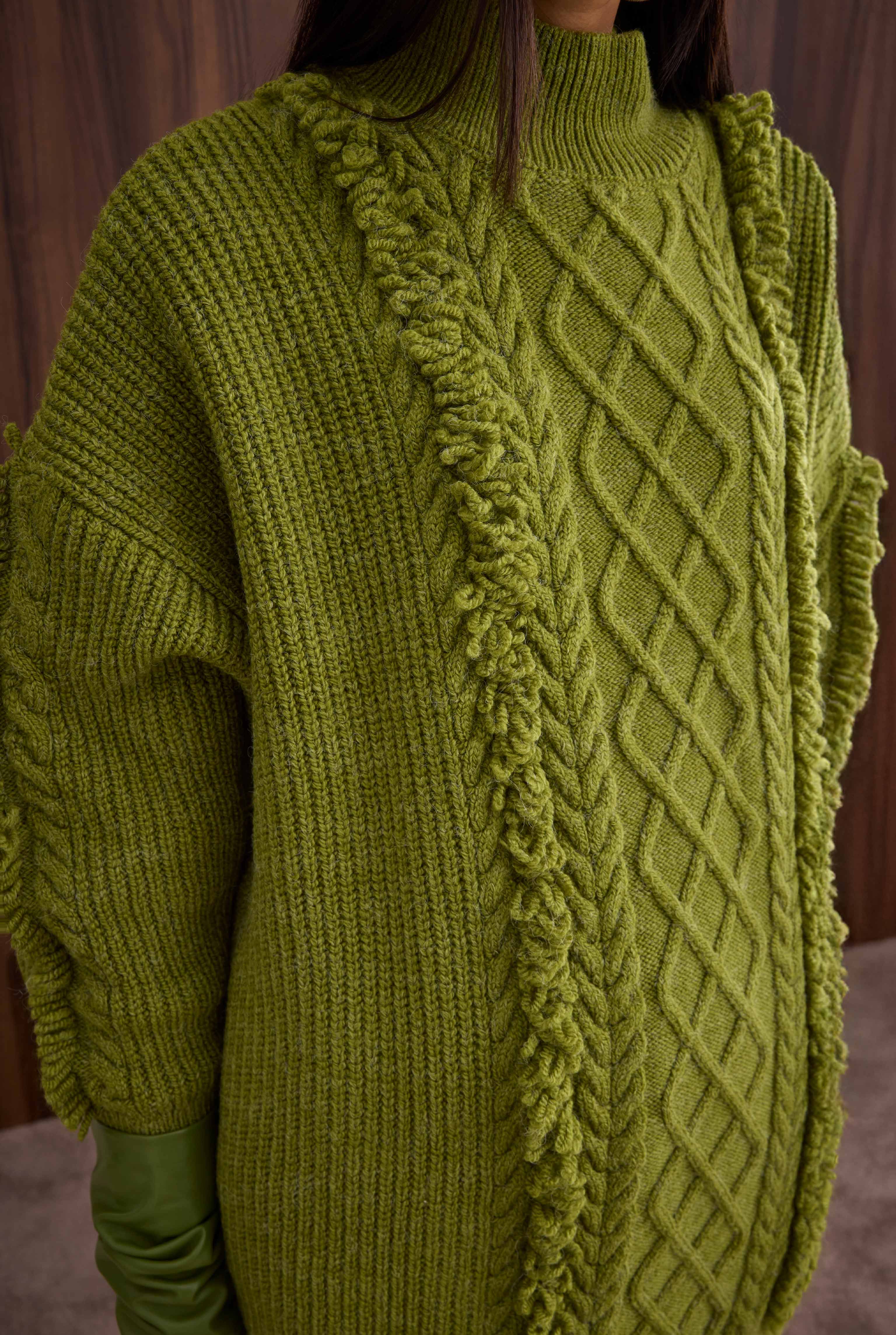 Tassel Detailed Knitted Sweater Green - 3