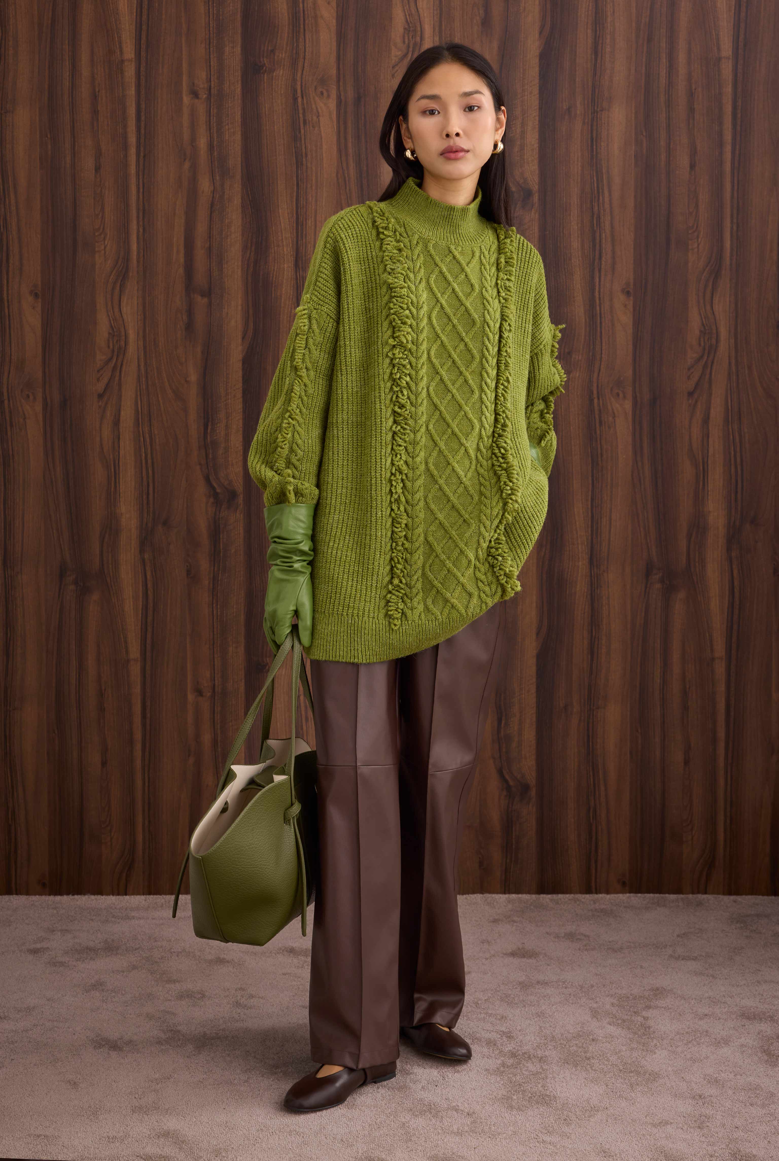 Tassel Detailed Knitted Sweater Green - 4