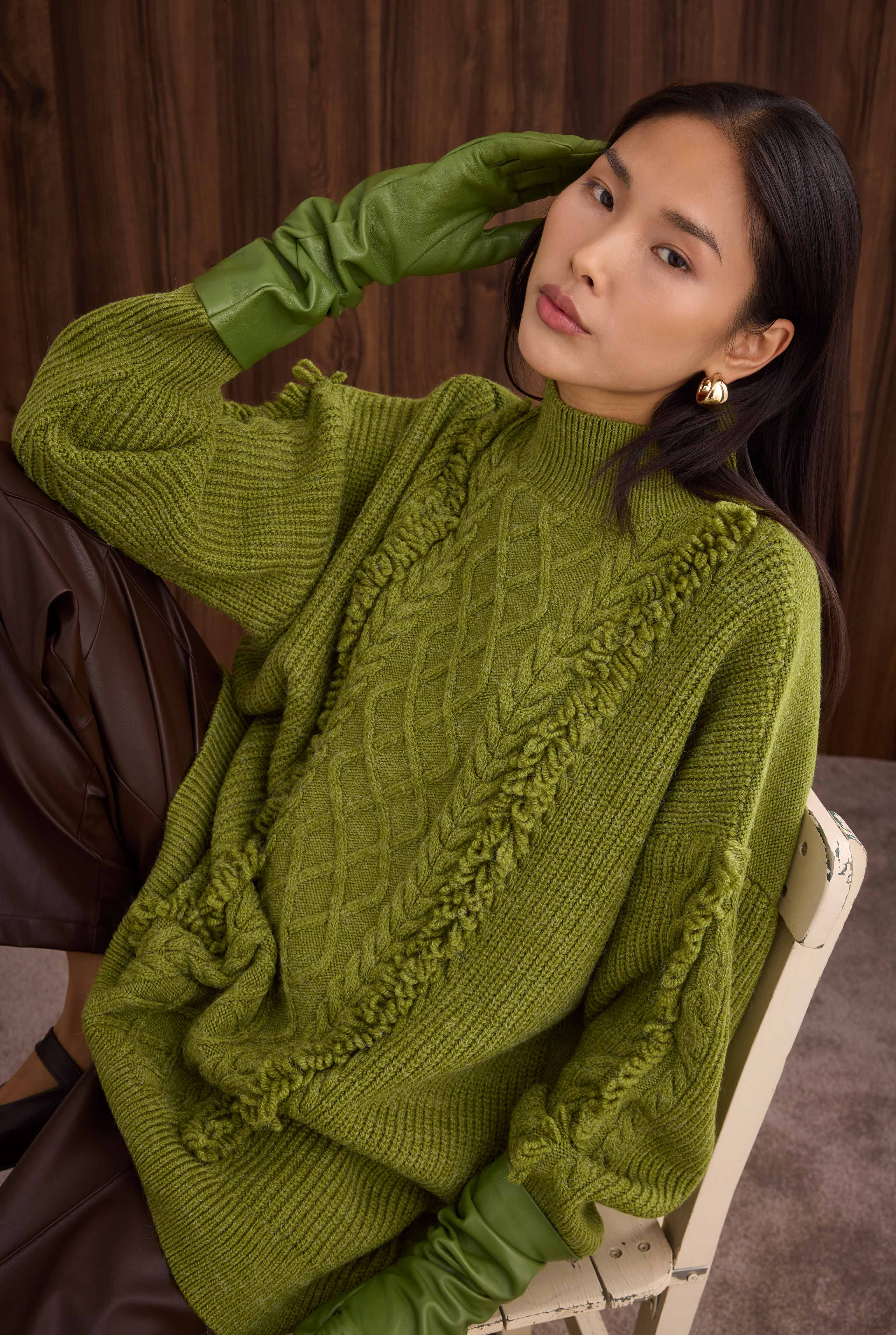 Tassel Detailed Knitted Sweater Green - HE-QA