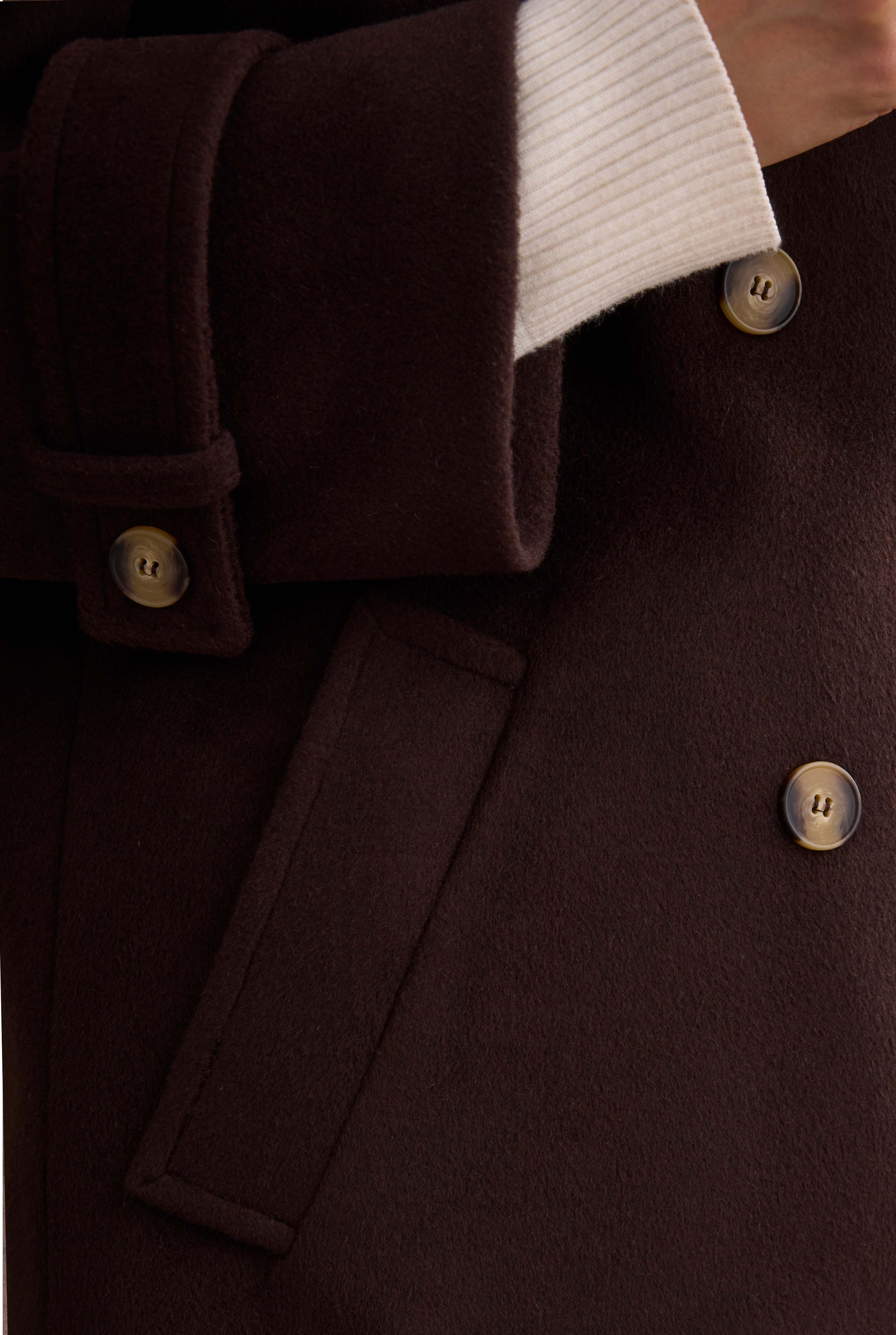 Apron Detailed Long Coat Dark Brown - 6