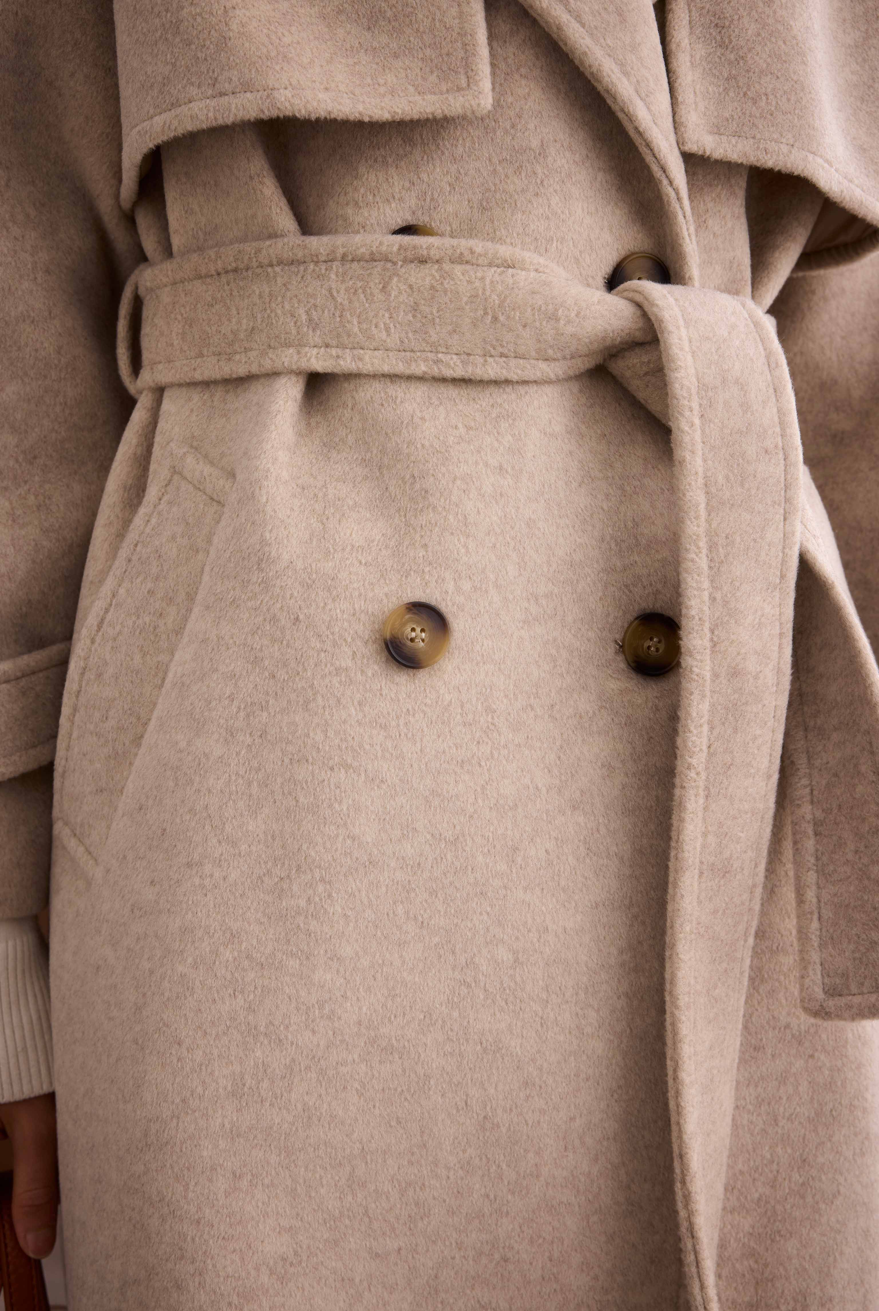 Apron Detailed Long Coat Beige - 3