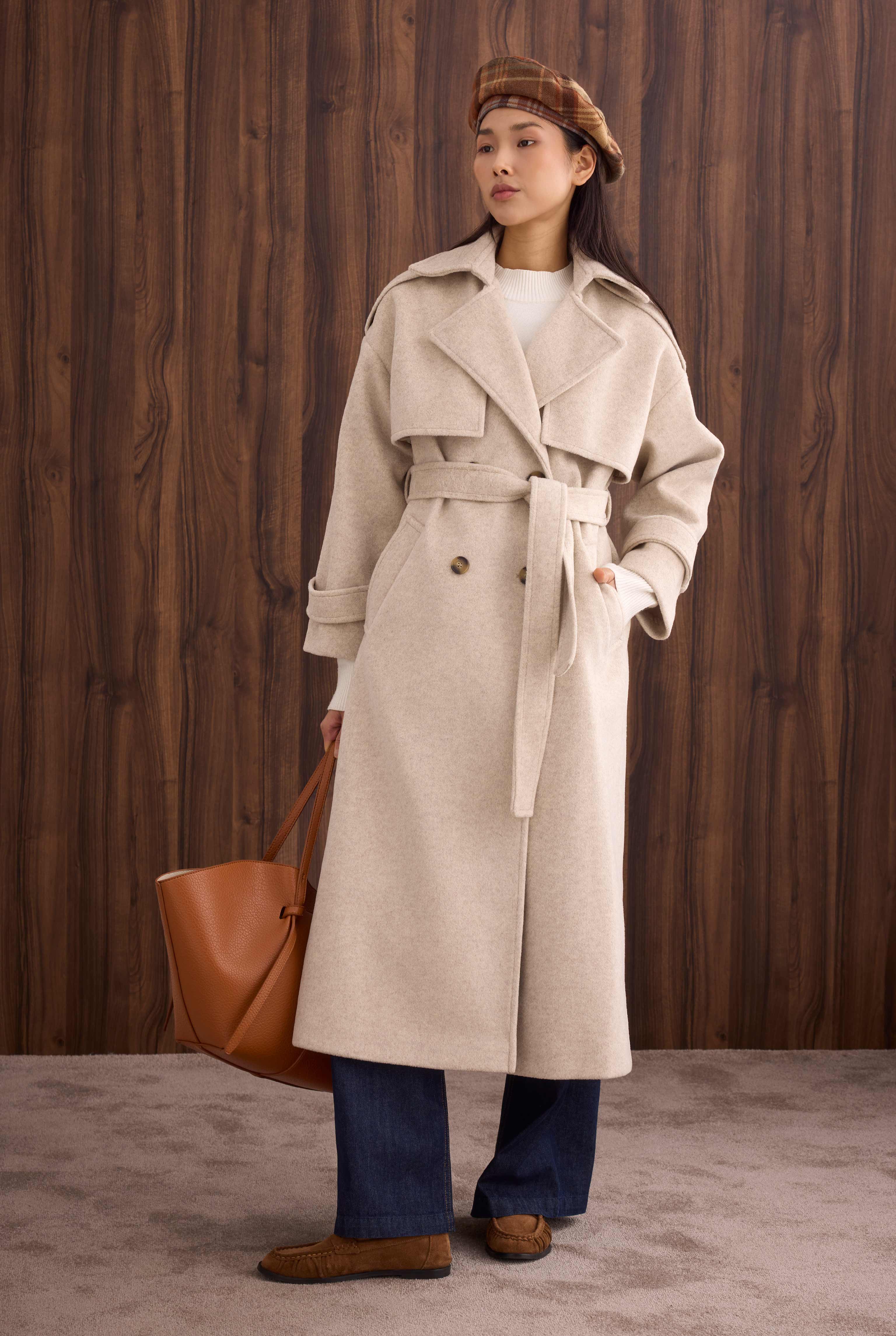 Apron Detailed Long Coat Beige - 2
