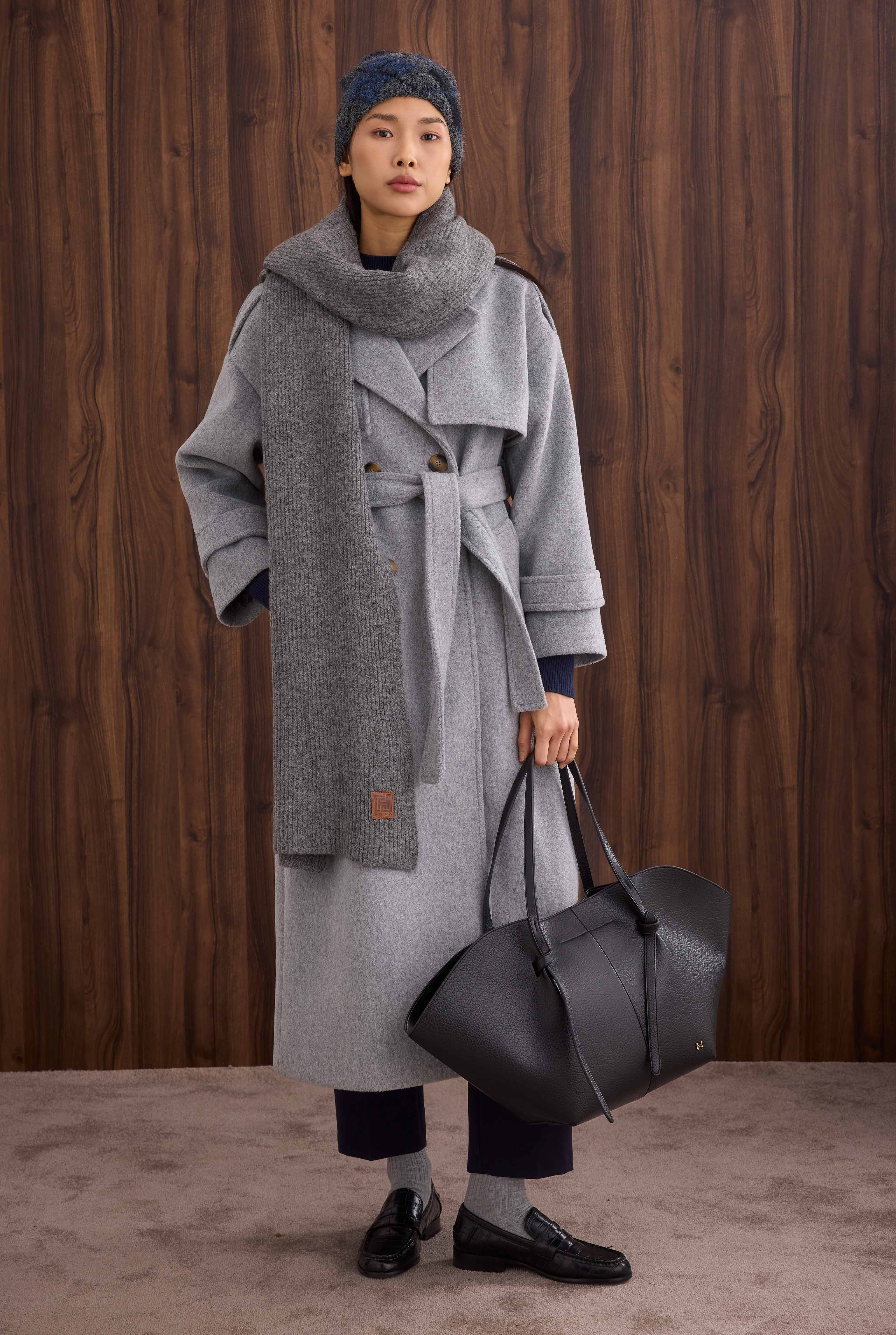 Apron Detailed Long Coat Grey Marl - 5