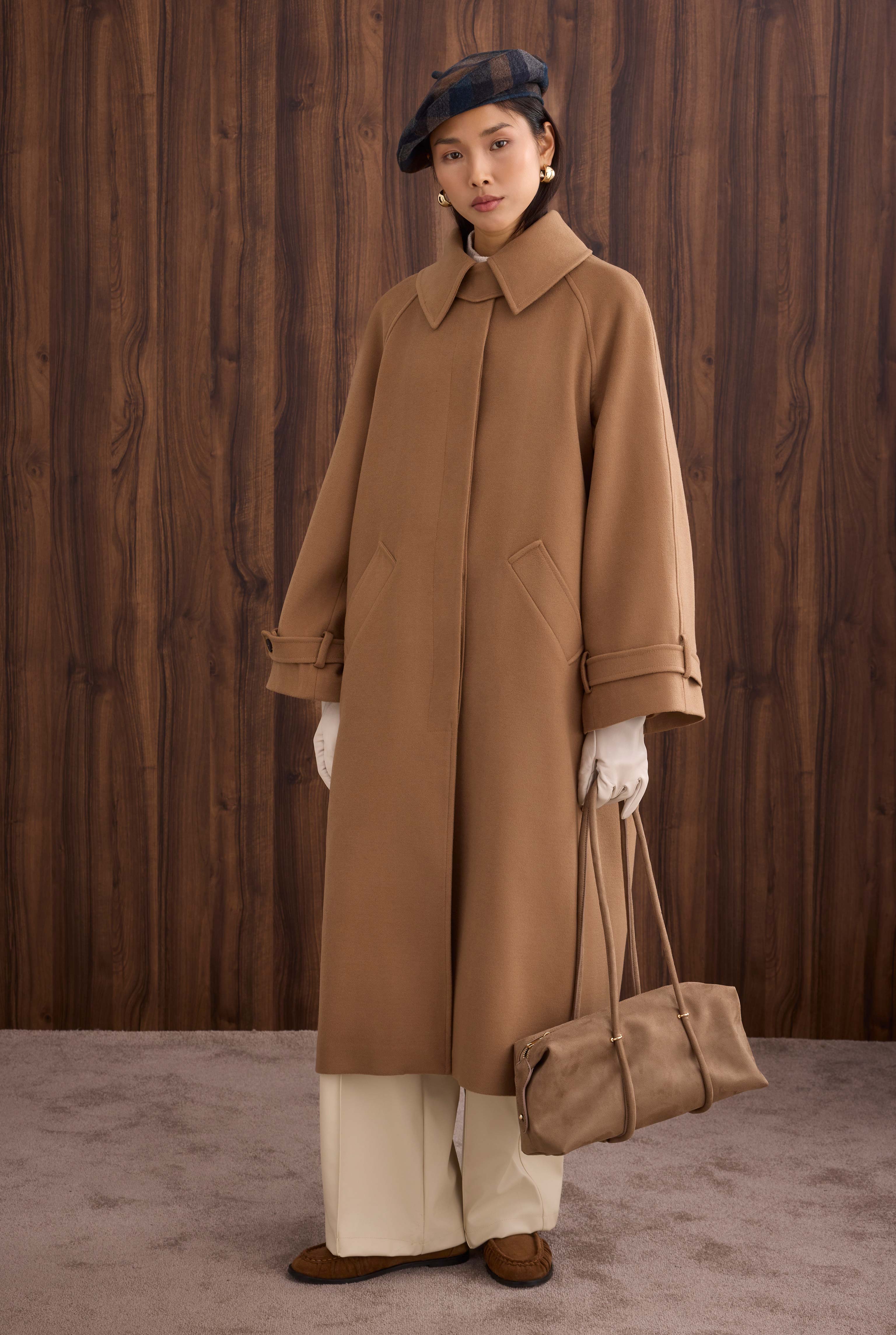 Collar Detailed Coat Camel - 4
