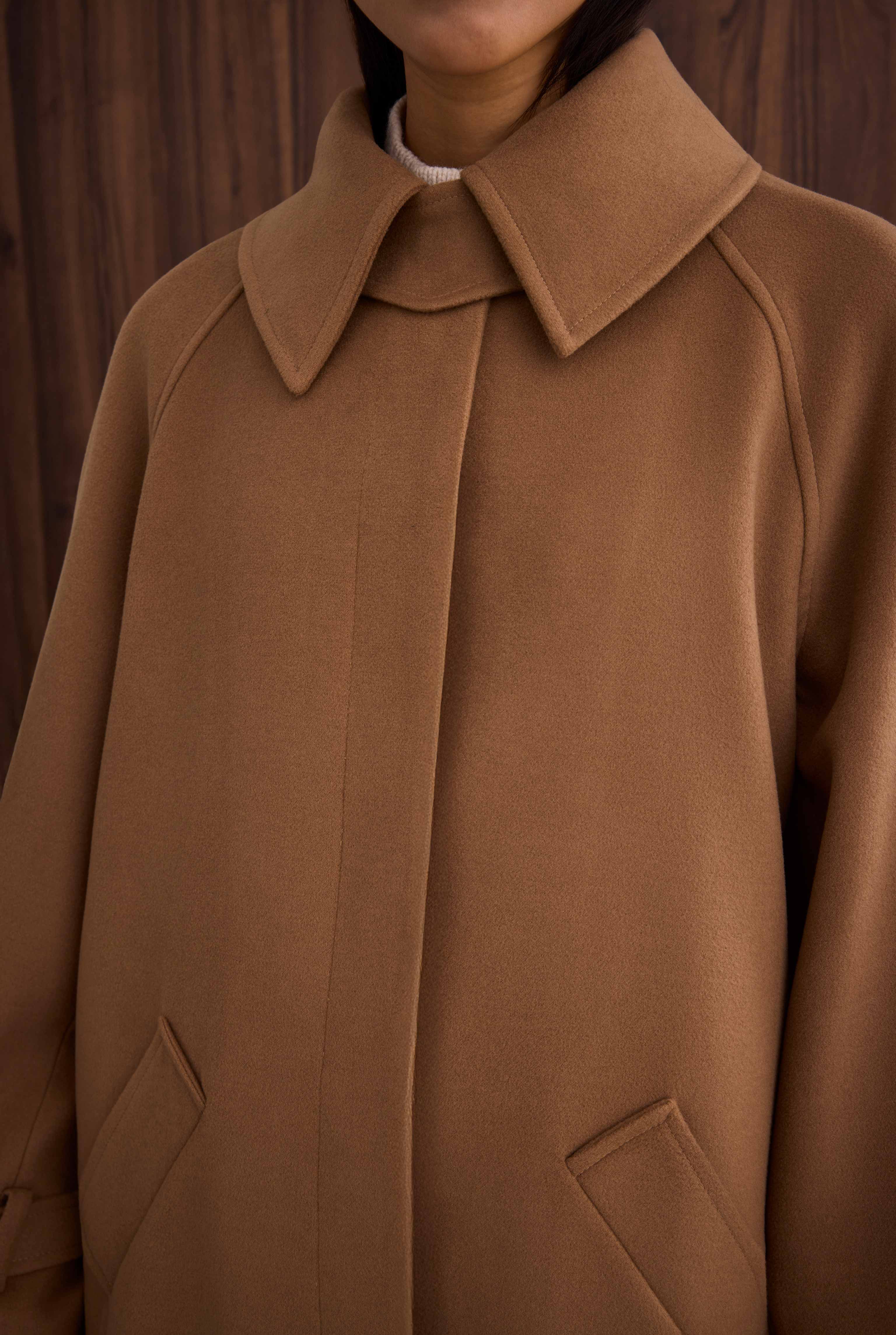 Collar Detailed Coat Camel - 6