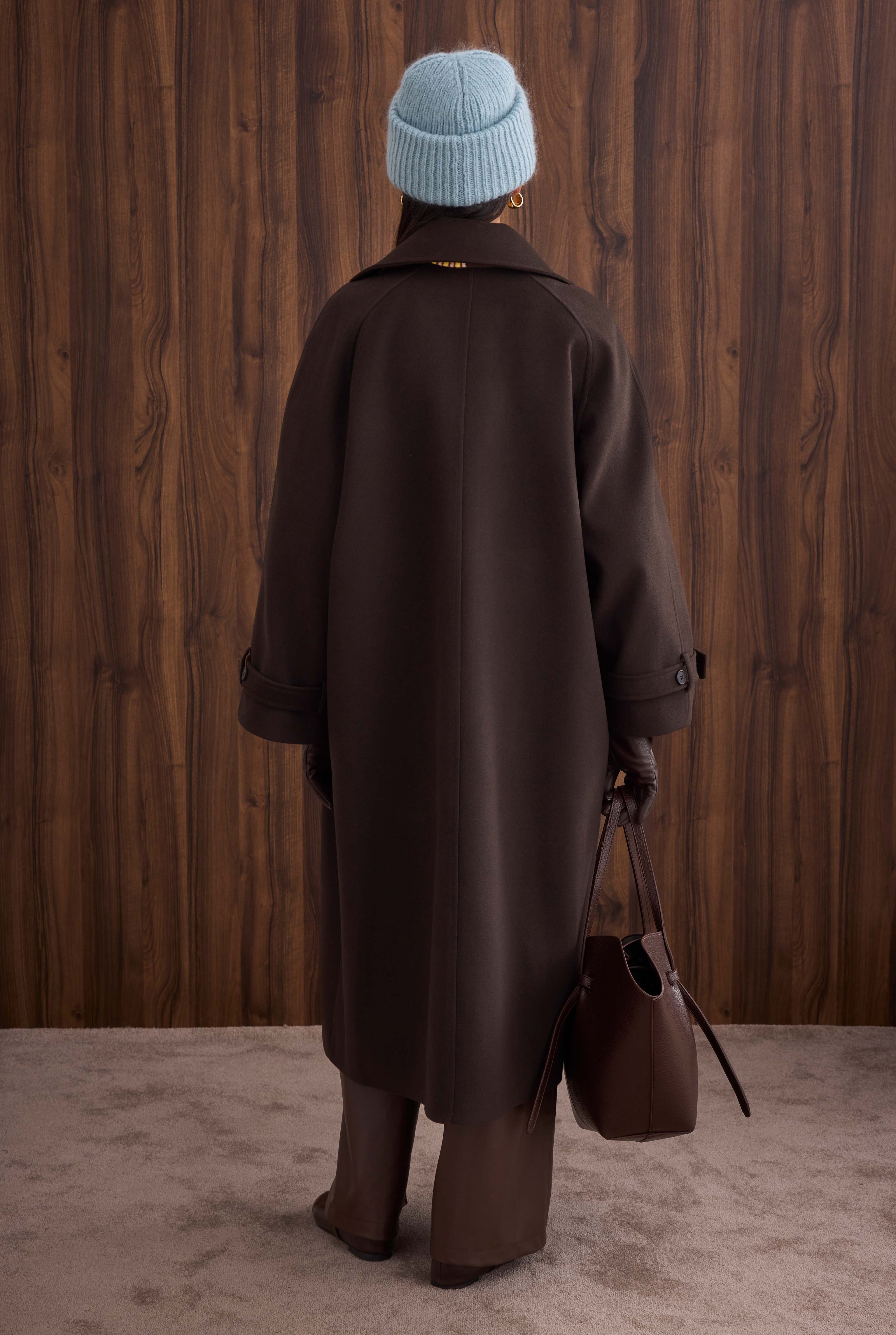 Collar Detailed Coat Dark Brown - 4