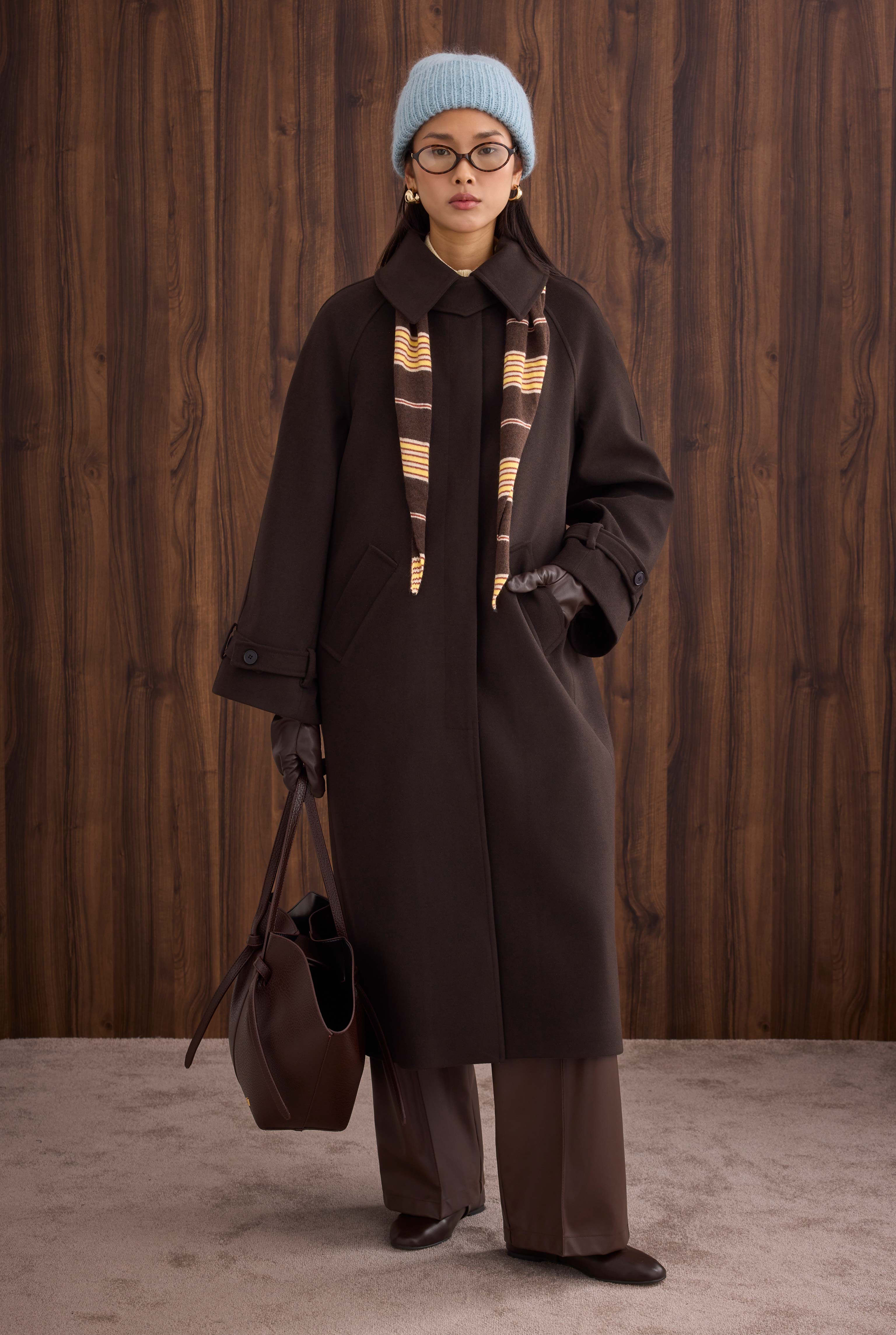 Collar Detailed Coat Dark Brown - 5