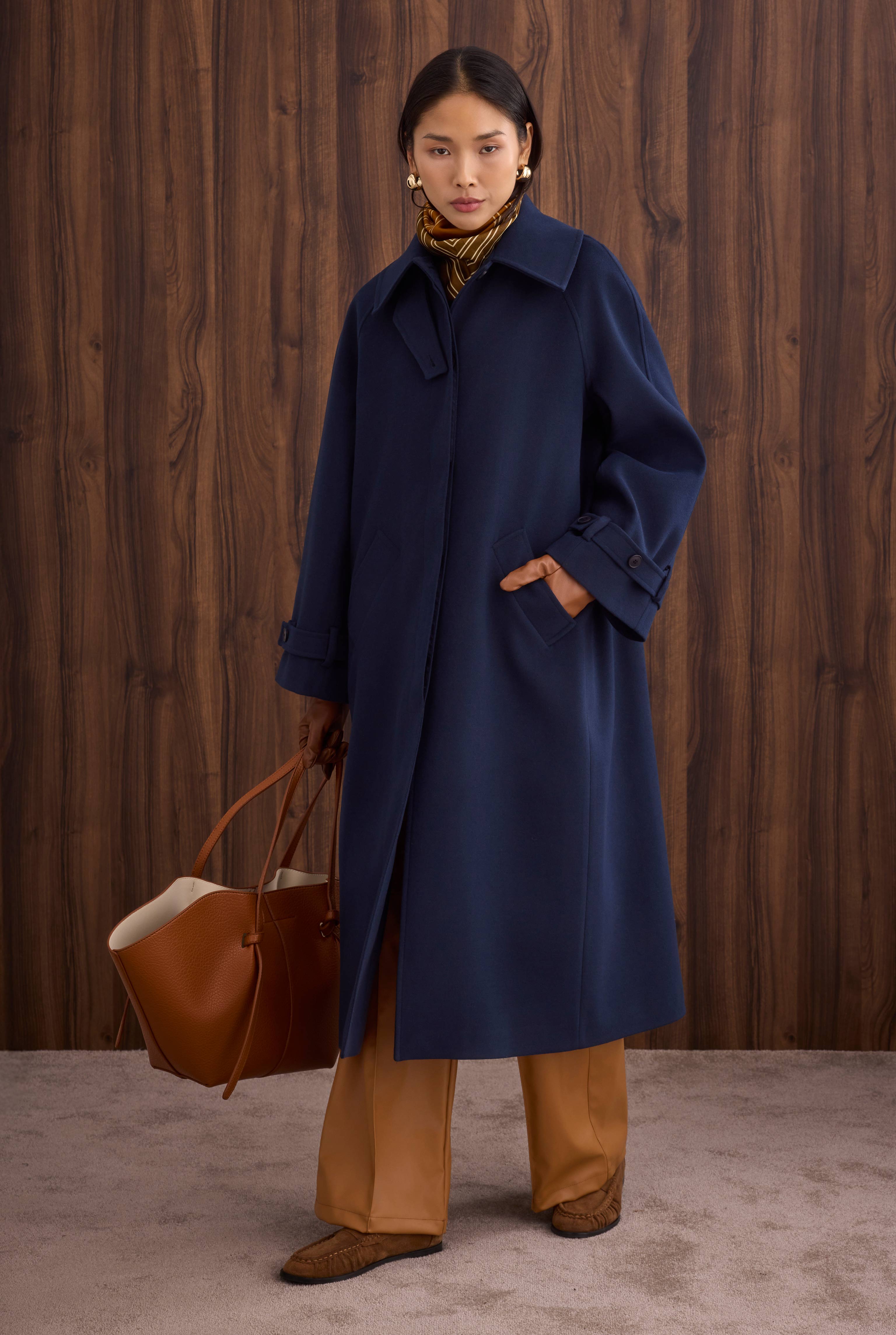Collar Detailed Coat Dark Navy Blue - 2