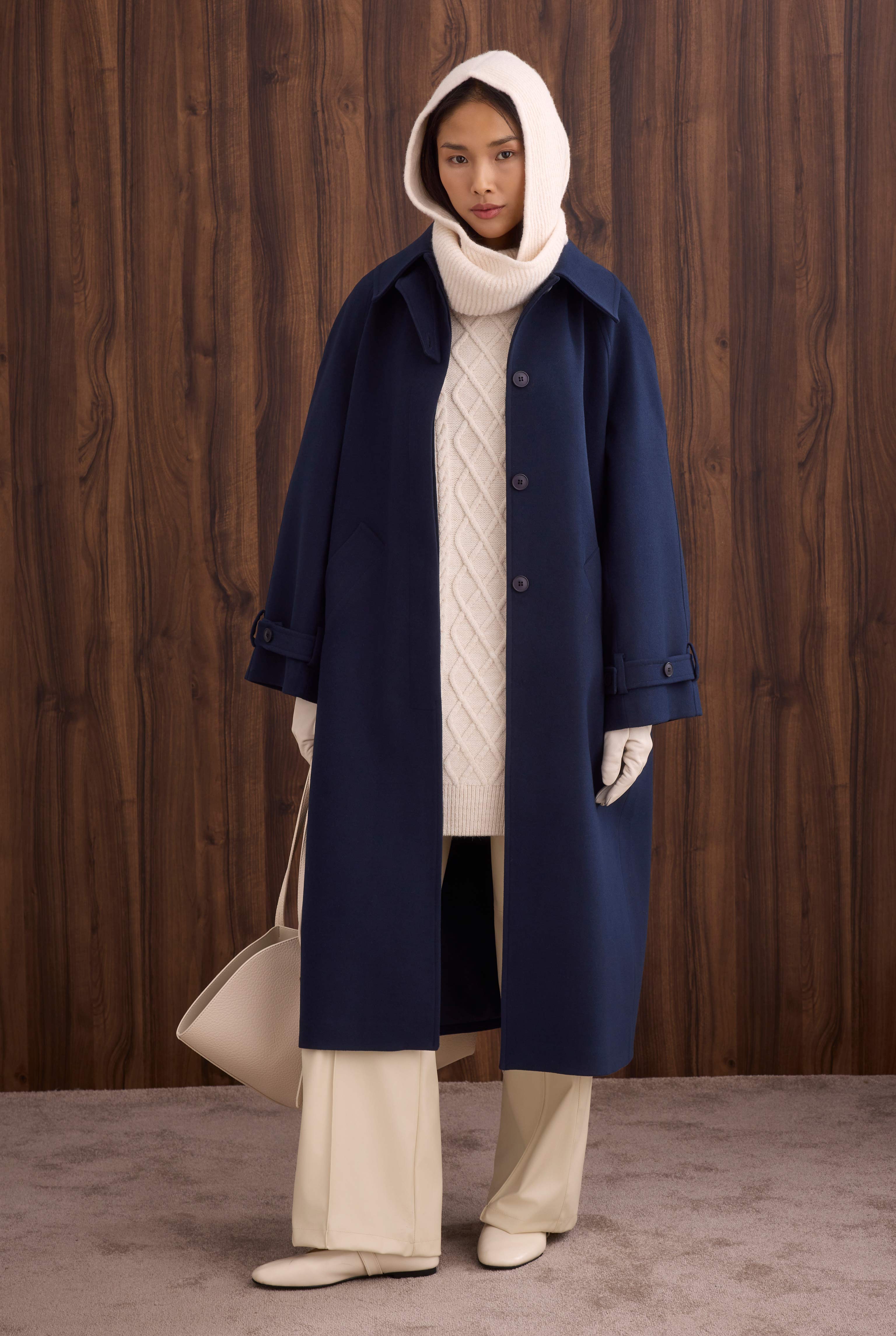 Collar Detailed Coat Dark Navy Blue - 4
