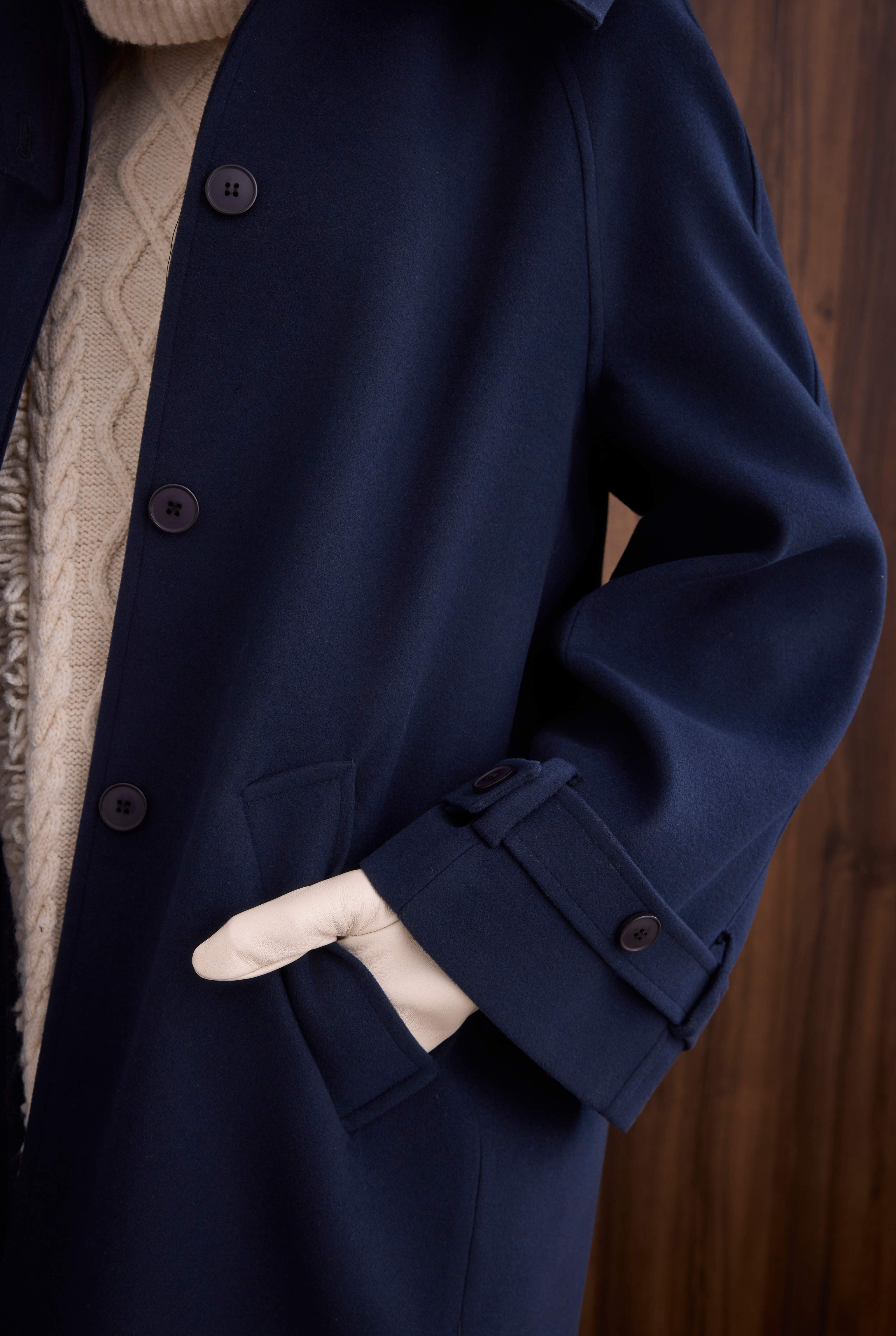 Collar Detailed Coat Dark Navy Blue - 5