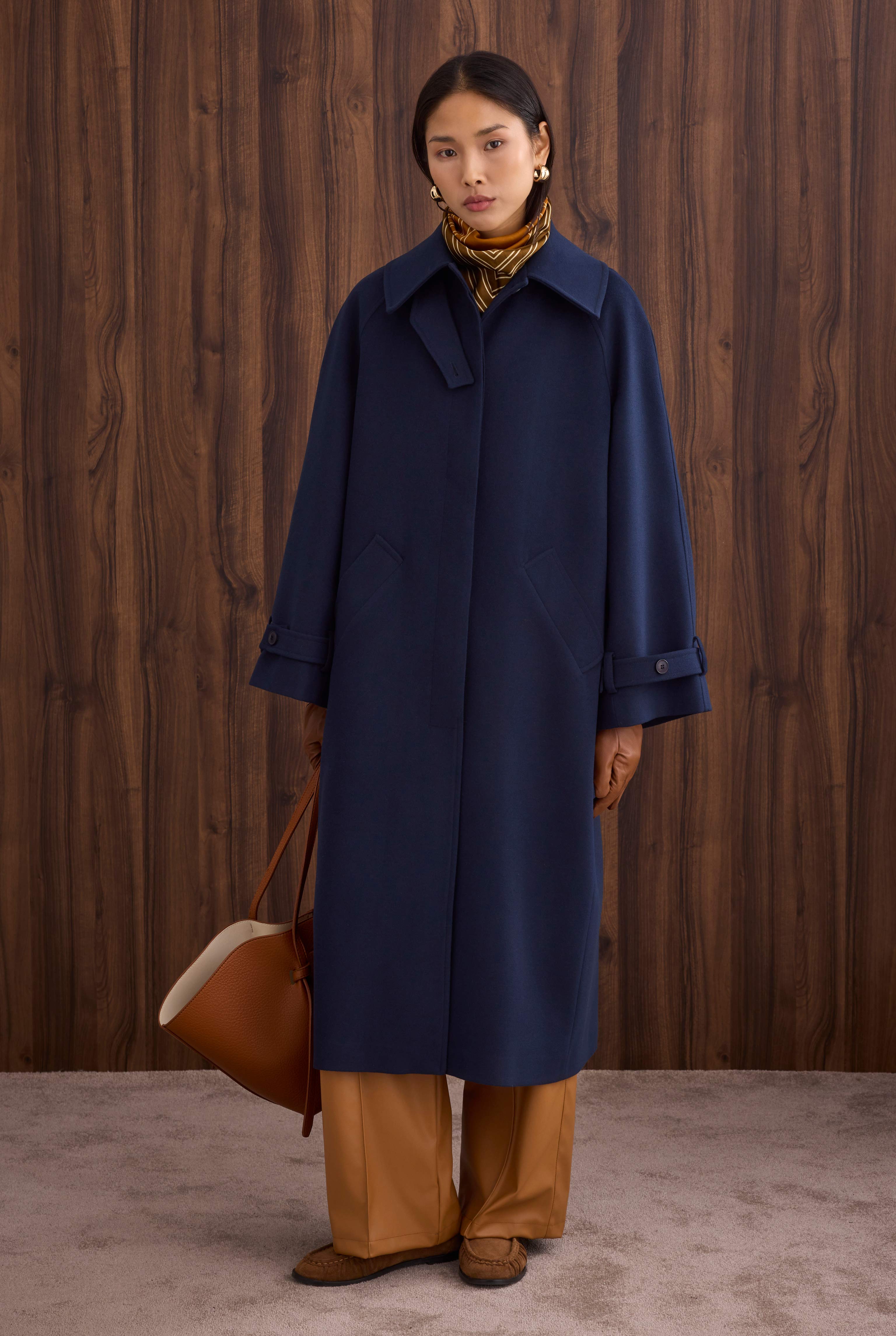 Collar Detailed Coat Dark Navy Blue - 7