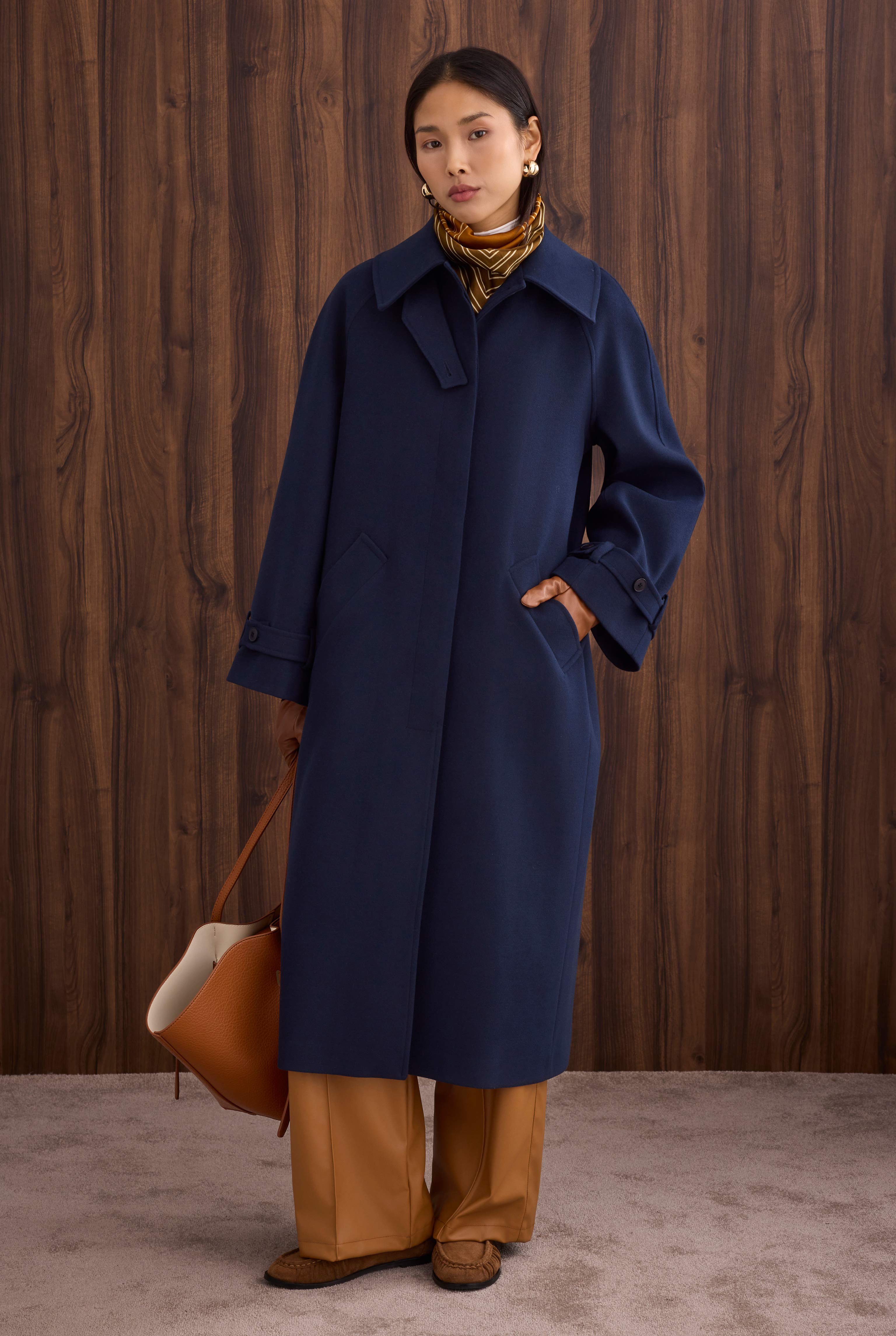 Collar Detailed Coat Dark Navy Blue - 8