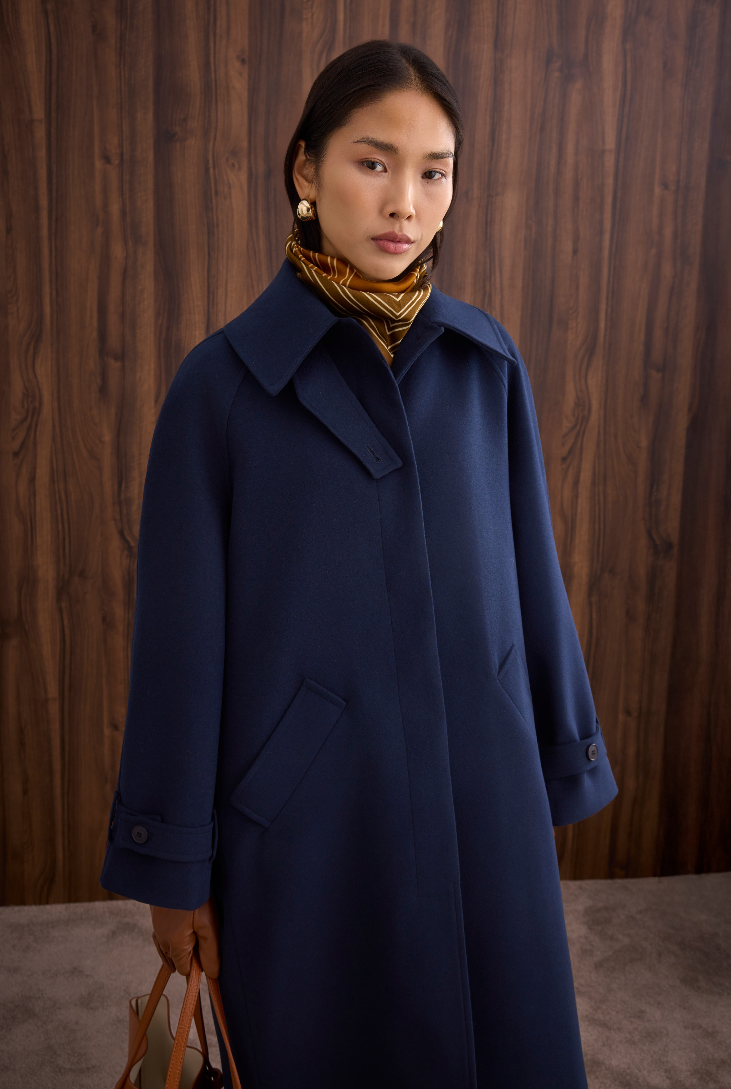 Collar Detailed Coat Dark Navy Blue - 9