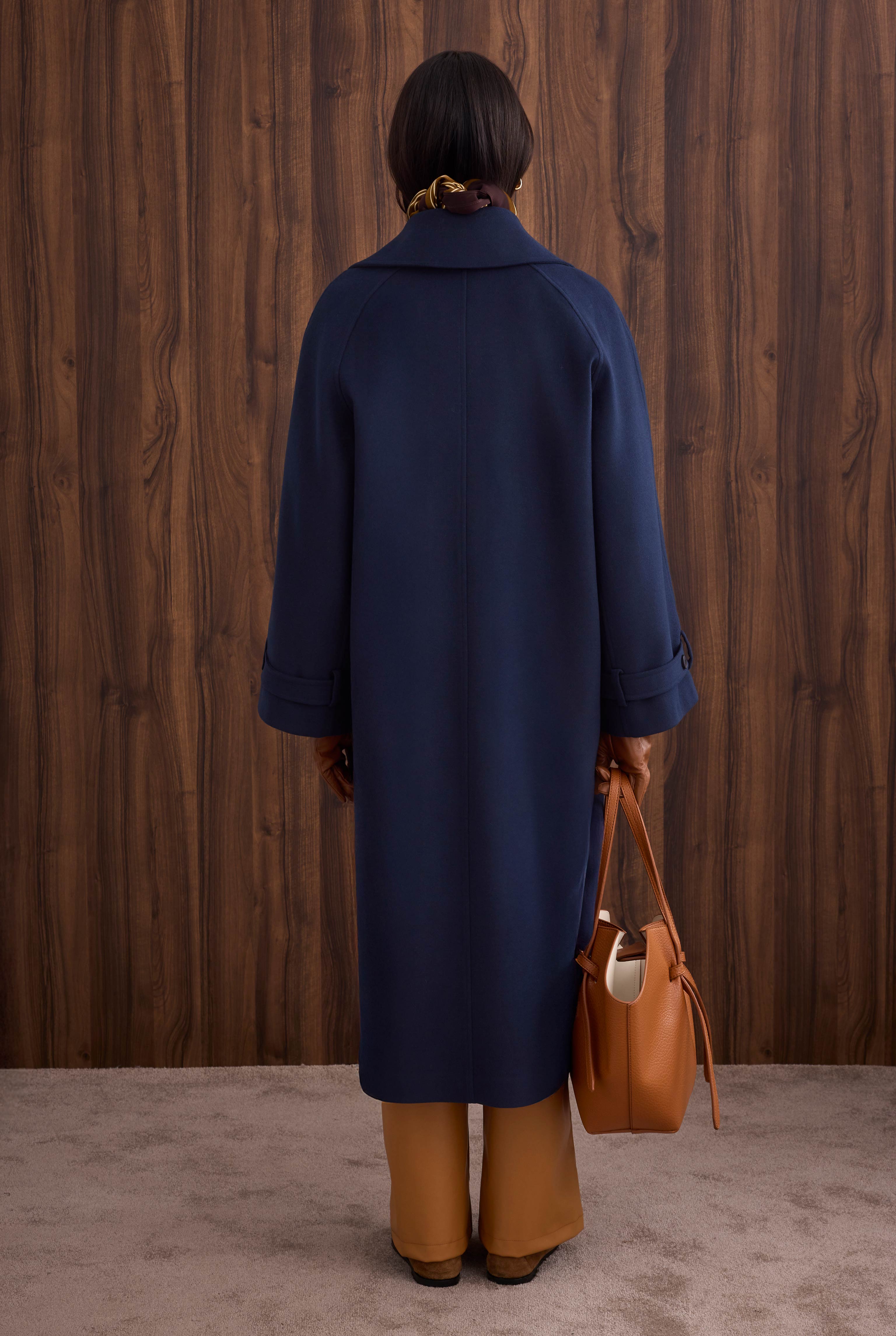 Collar Detailed Coat Dark Navy Blue - 10
