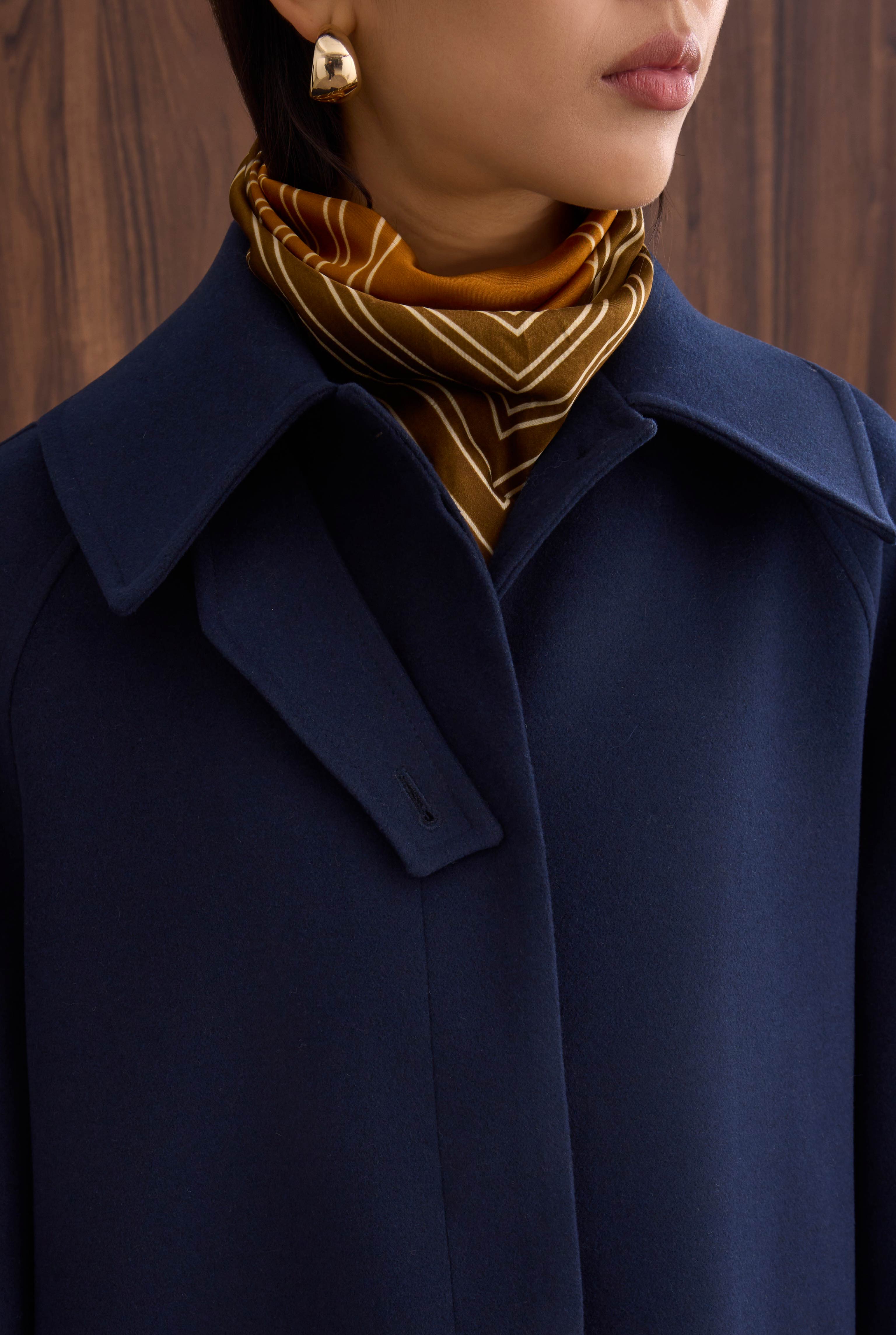 Collar Detailed Coat Dark Navy Blue - 11
